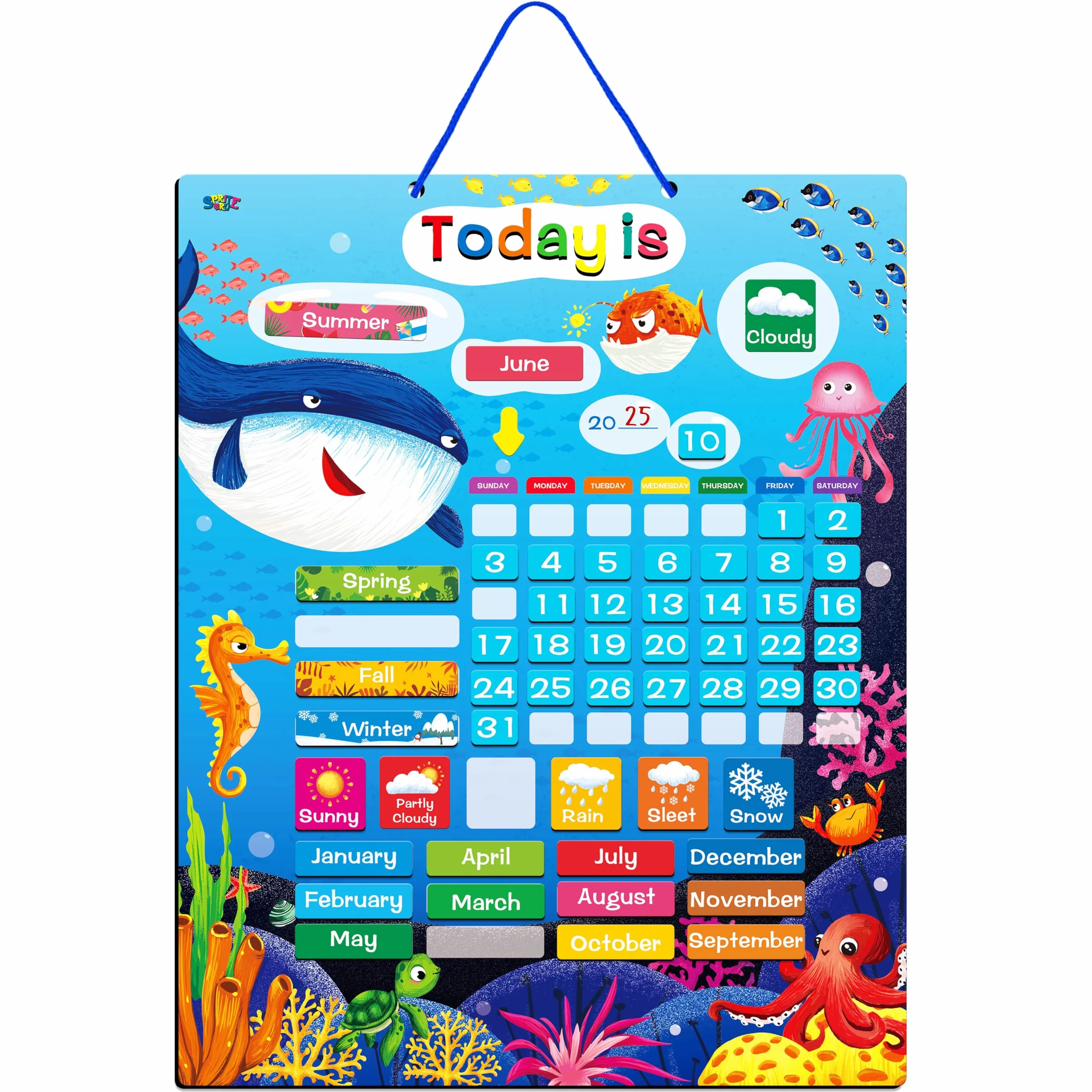 Calendario magnetico per l’apprendimento, strumento di apprendimento educativo portatile per l'età prescolare (versione inglese)