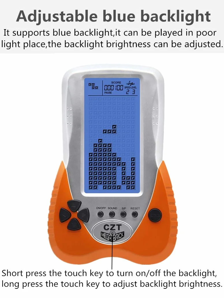 CZT Console di Gioco Mattone retrò Luce Posteriore Blu 23 Giochi Tank Battle Brick può collegare Cuffie Puzzle Gioco Tascabile Palmare Portatile Giocattoli per Bambini Regalo di Natale (Arancione)