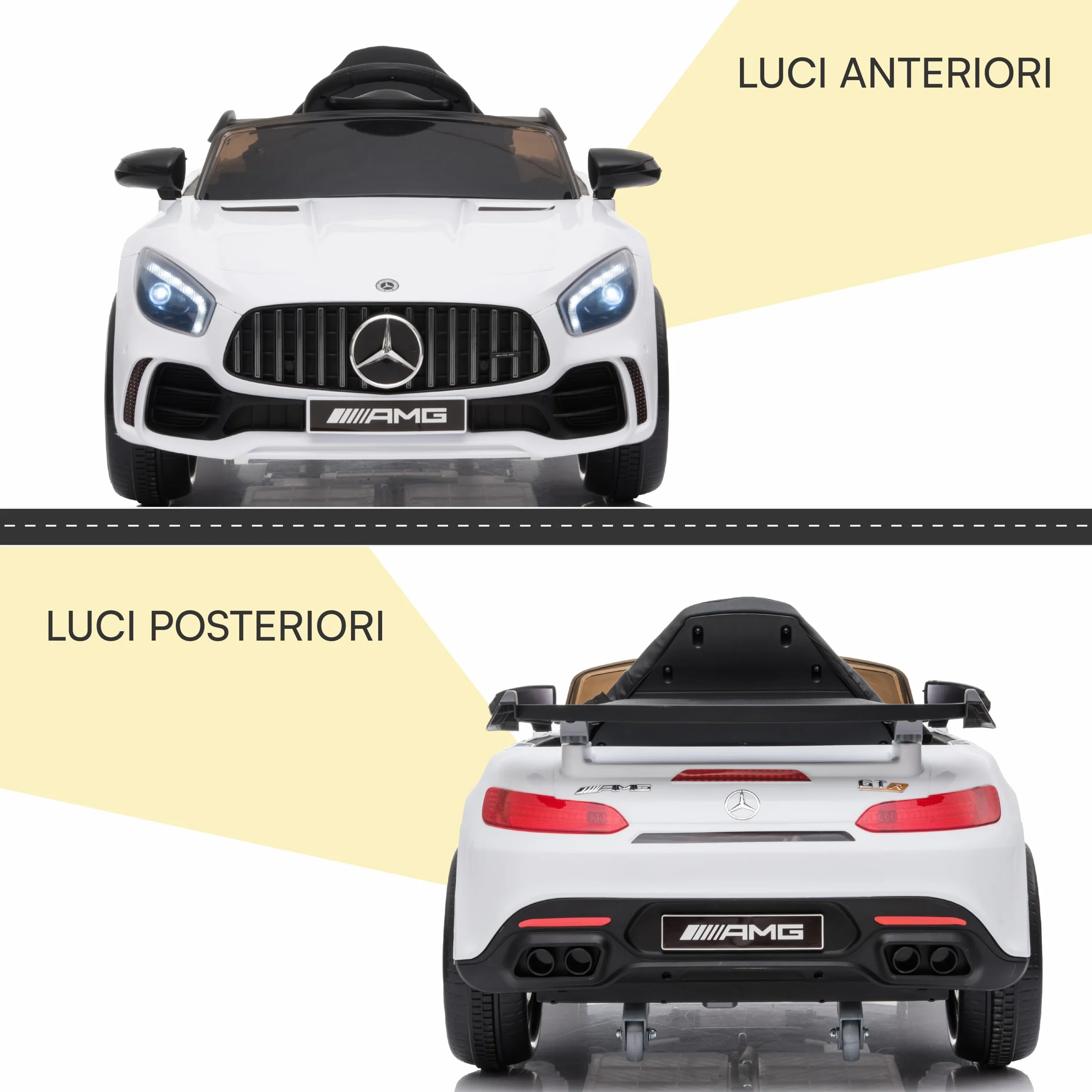 Baroni Toys Mercedes AMG Sport Macchina Elettrica Bambini 12V Porte Apribili Carico 25 Kg 1-4 anni Bianco