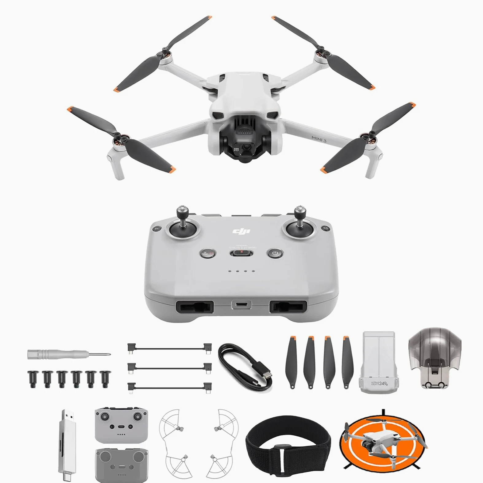 DJI Mini 3 Bundle – Mini Drone con Fotocamera Pieghevole e Leggero con Video in 4K HDR, Autonomia di 38 Minuti, Riprese Verticali Native e Funzioni Intelligenti