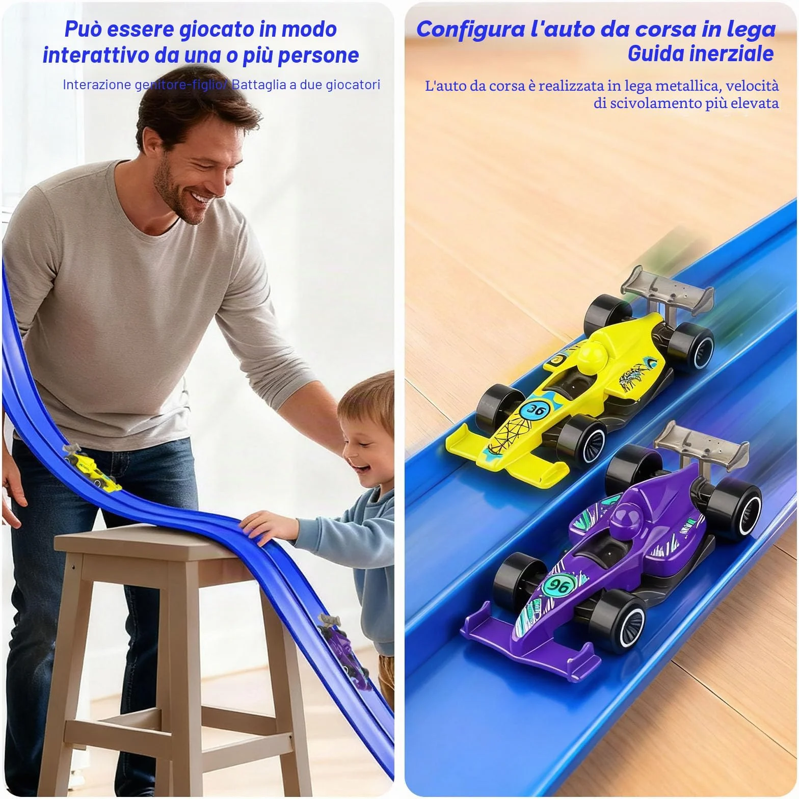 Pista Macchine Flessibile 5m - Pista Da Corsa Con Rampe Include 4 Auto Da Corsa, Flessibile Per Looping, Salti, Rampe, Con 1 Borsa Per Riporre