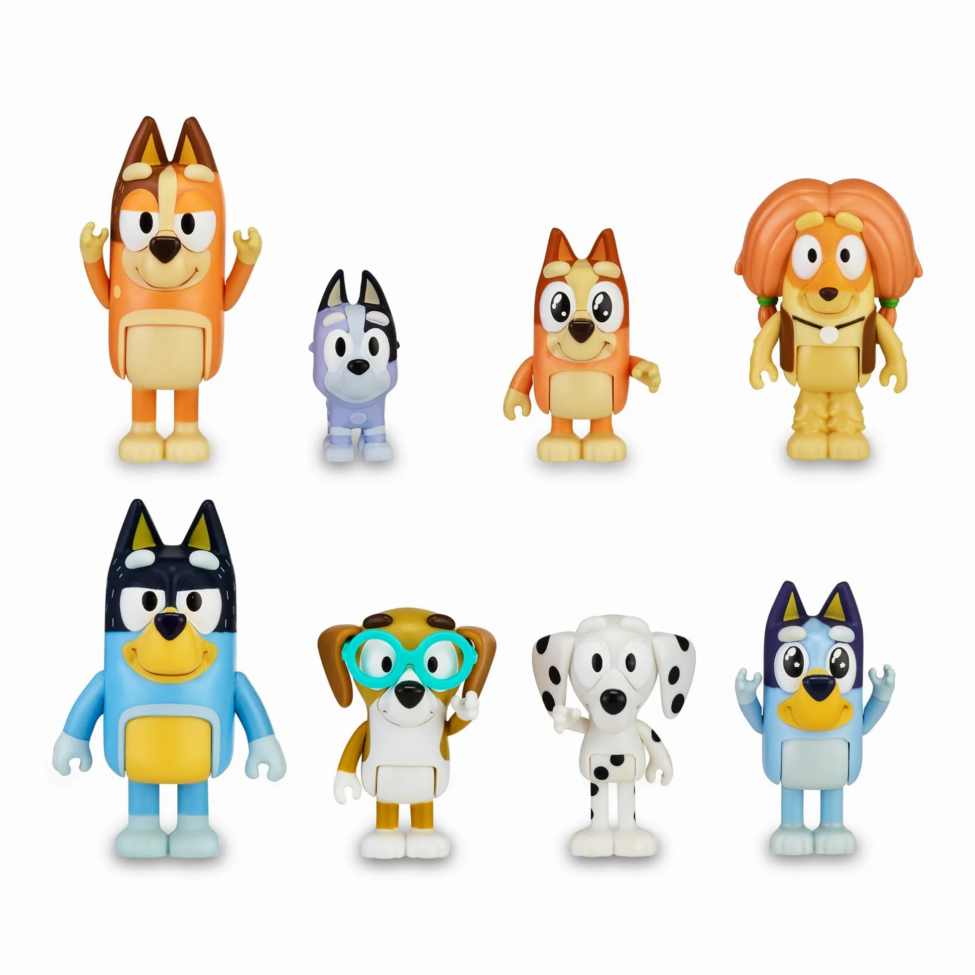 BLUEY - Confezione da 8 figure Famiglia e Compagni del Cole, Figure articolate, bambole da 6 a 8 cm, collezione di personaggi della serie di disegni per bambini, ragazzi e ragazze +3 anni, famoso