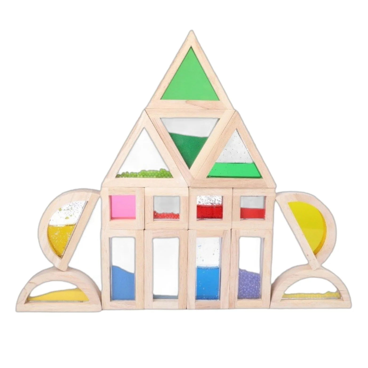 Blocchi da Costruzione in Legno, Gioco di Blocchi impilabili Arcobaleno, Giocattoli sensoriali Multicolori per la Prima Infanzia, creatività