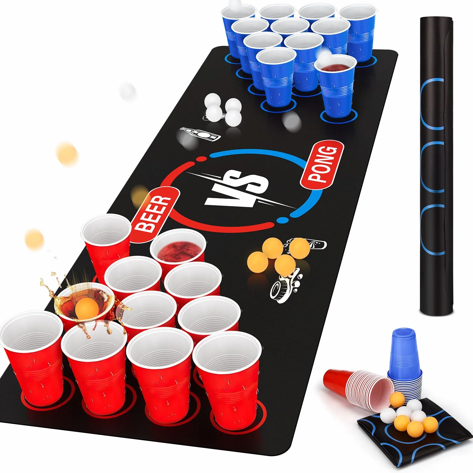 Beer Pong Ping Pong Kit, Divertente Gioco per Adulti per Feste, Birra Pong Tazze, 32 Bicchieri Beer Pong (500ml), 8 Palline da Ping Pong, Riutilizzabili, per Adulti Festa,Festival, Matrimoni