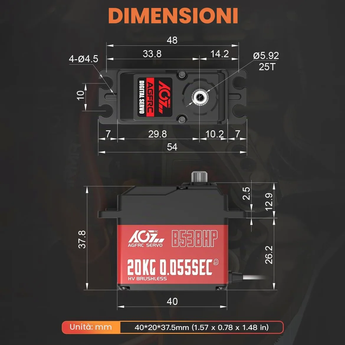 AGFRC Sterzo senza spazzole ad alta velocità RC-Servo-Motor - Servo digitale 0.055s con ingranaggio in metallo per cingoli per auto 1/10 RC (B53BHP V2)