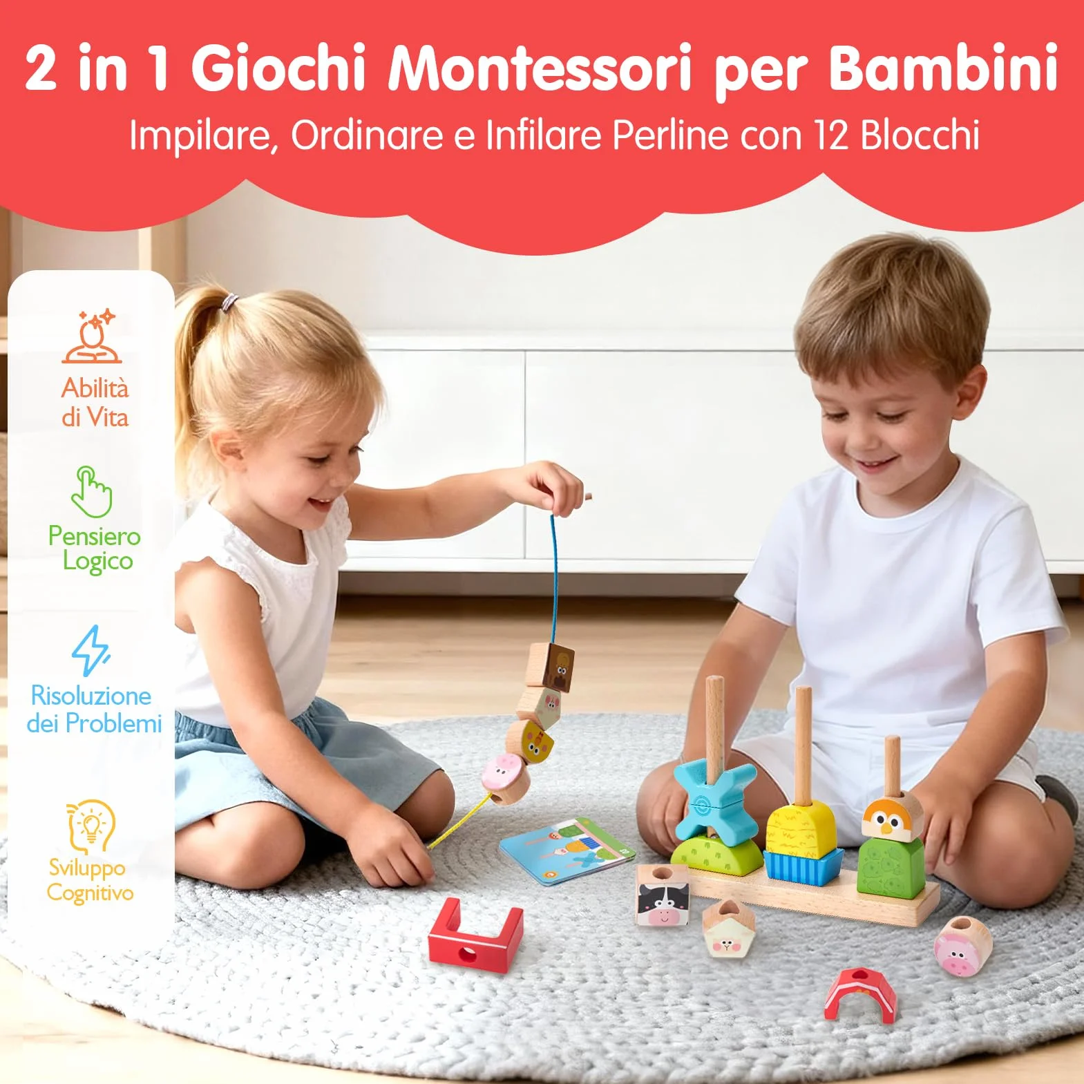 hahaland Giochi Montessori 1 Anno, Fattoria Giochi Legno Bambini da Impilare e Ordinare, Gioco Educativi Interattivo Regalo Bimbo Bimba 1 2 3 Anni