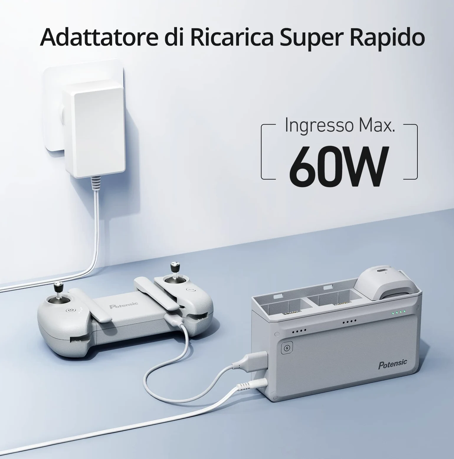 Potensic Hub di Ricarica Veloce Parallelo Senza Batteria, Compatibile con Atom SE e ATOM, Può Caricare 3 Batterie e 1 Telecomando Contemporanea, Controlla Stato Batteria e Carica Altri Dispositiv USB