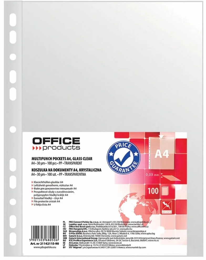 OFFICE PRODUCTS 21142115-90 Cartelline portadocumenti, realizzate in pellicola di polipropilene morbida e liscia, spessore 30 μm. 100 pezzi.