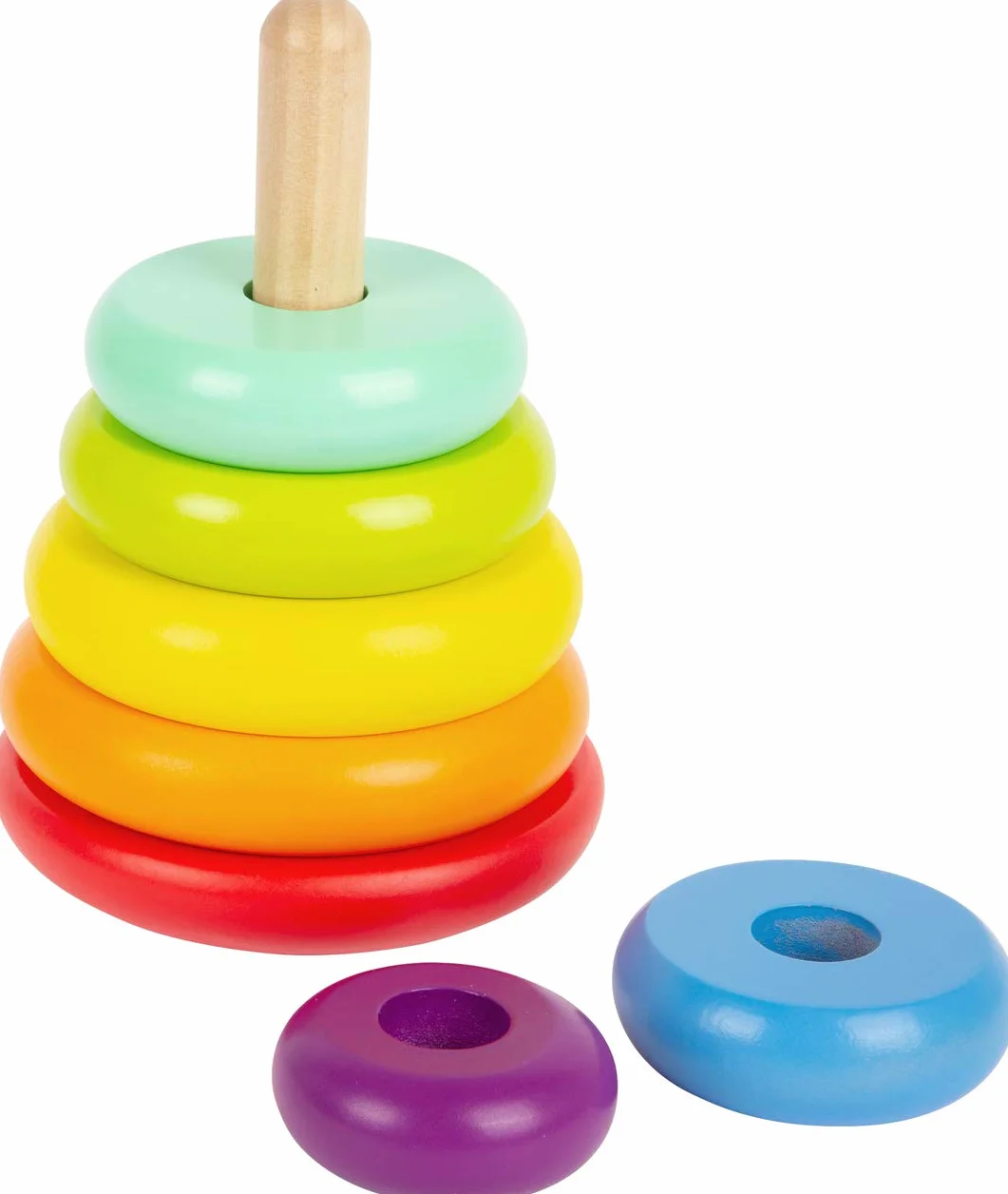 Small Foot 11775 Torre da accatastare Arcobaleno, Classico della motricità in Legno, dai Colori sgargianti, dai 12 Mesi