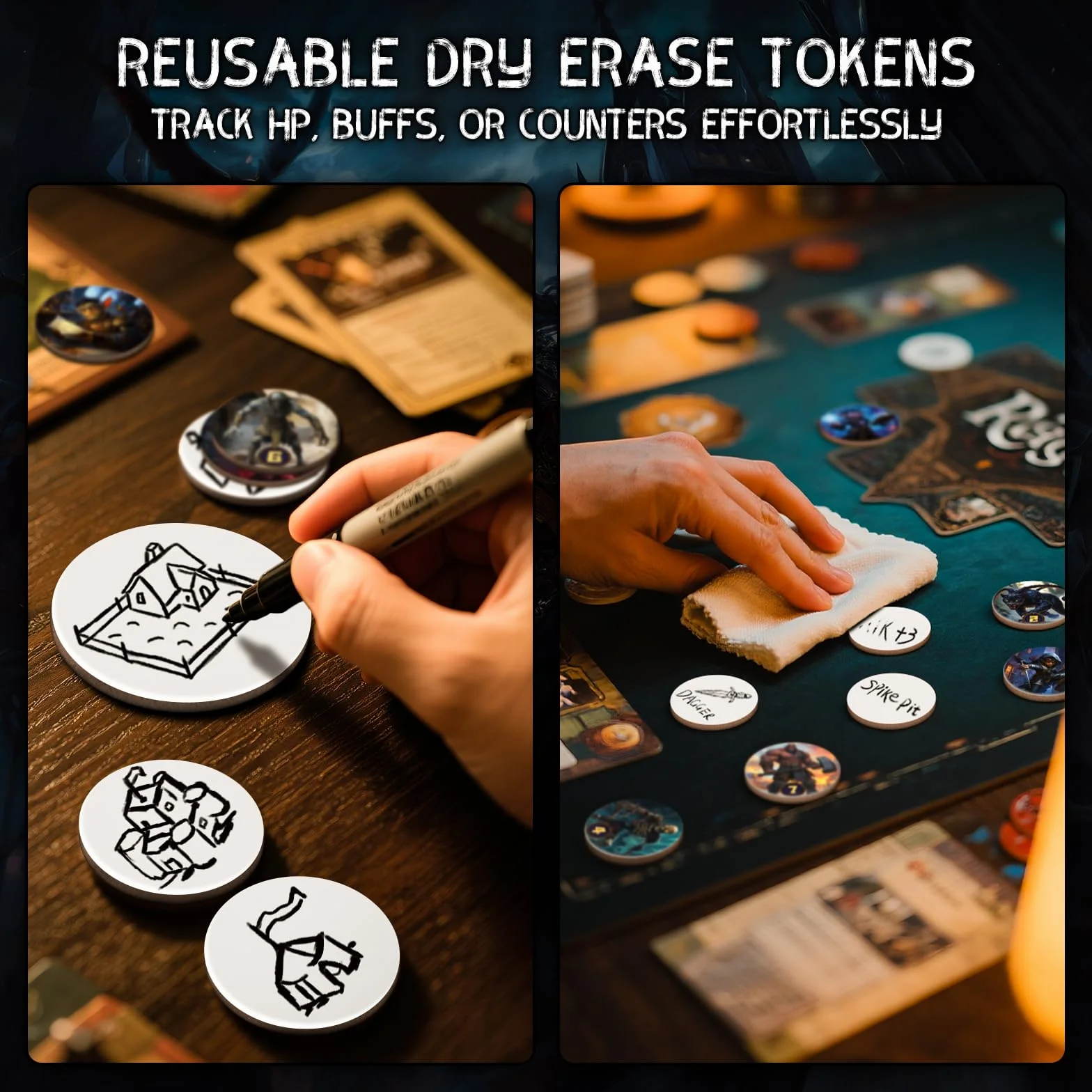 CZYY Set di Token Cancellabili a Secco per RPG - 192 PEZZI | Token Riutilizzabili Vuoti, Token delle Creature, Personaggi di Classe 5E con Penne Marker | Ideale per D&D, Pathfinder, TTRPG, MTG e