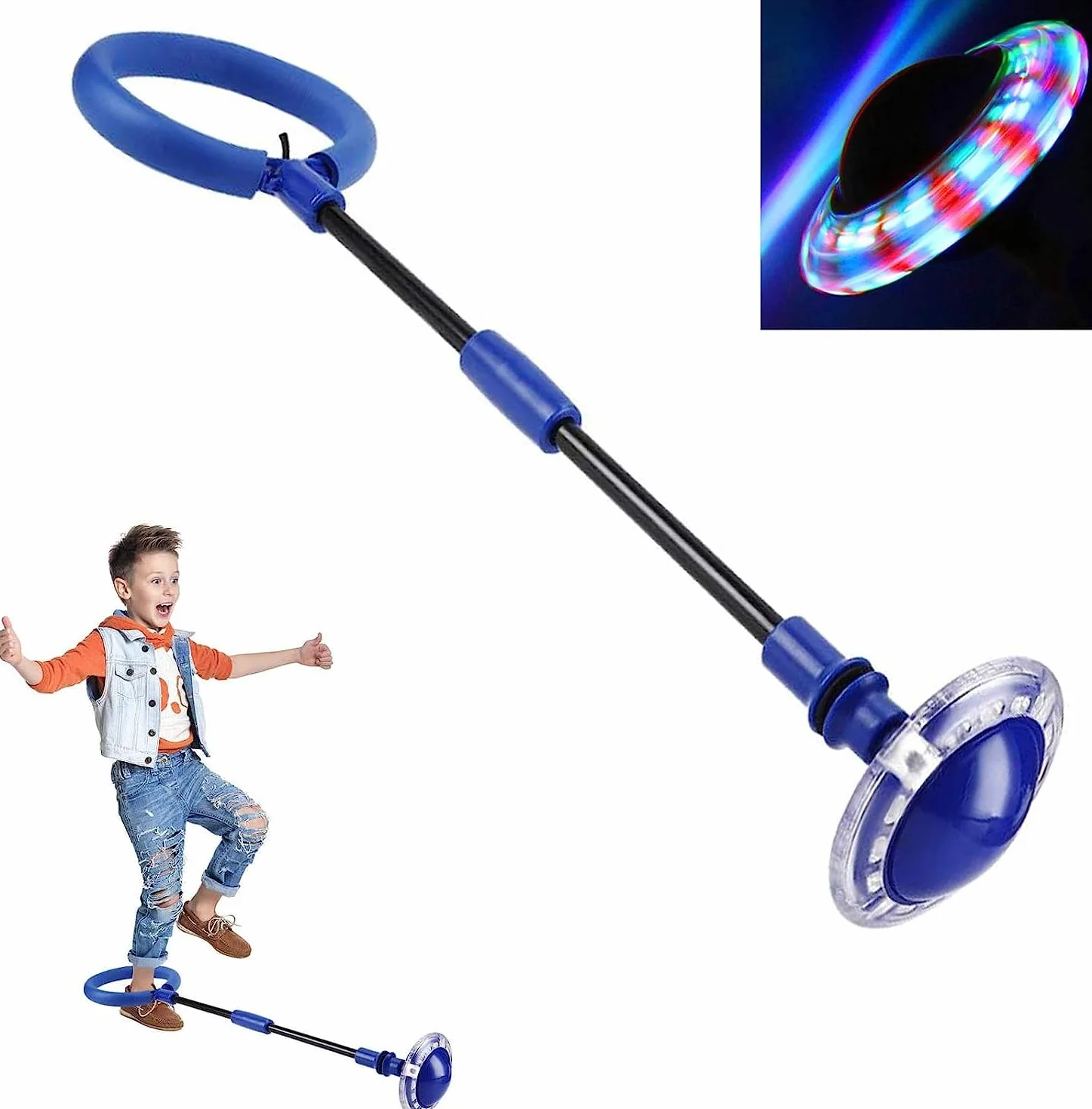 Q-WOOFF Anello lampeggiante per bambini, palla di salto, pieghevole, adatto per giochi di abilità, per bambini o adulti, esercizio (blu-1)
