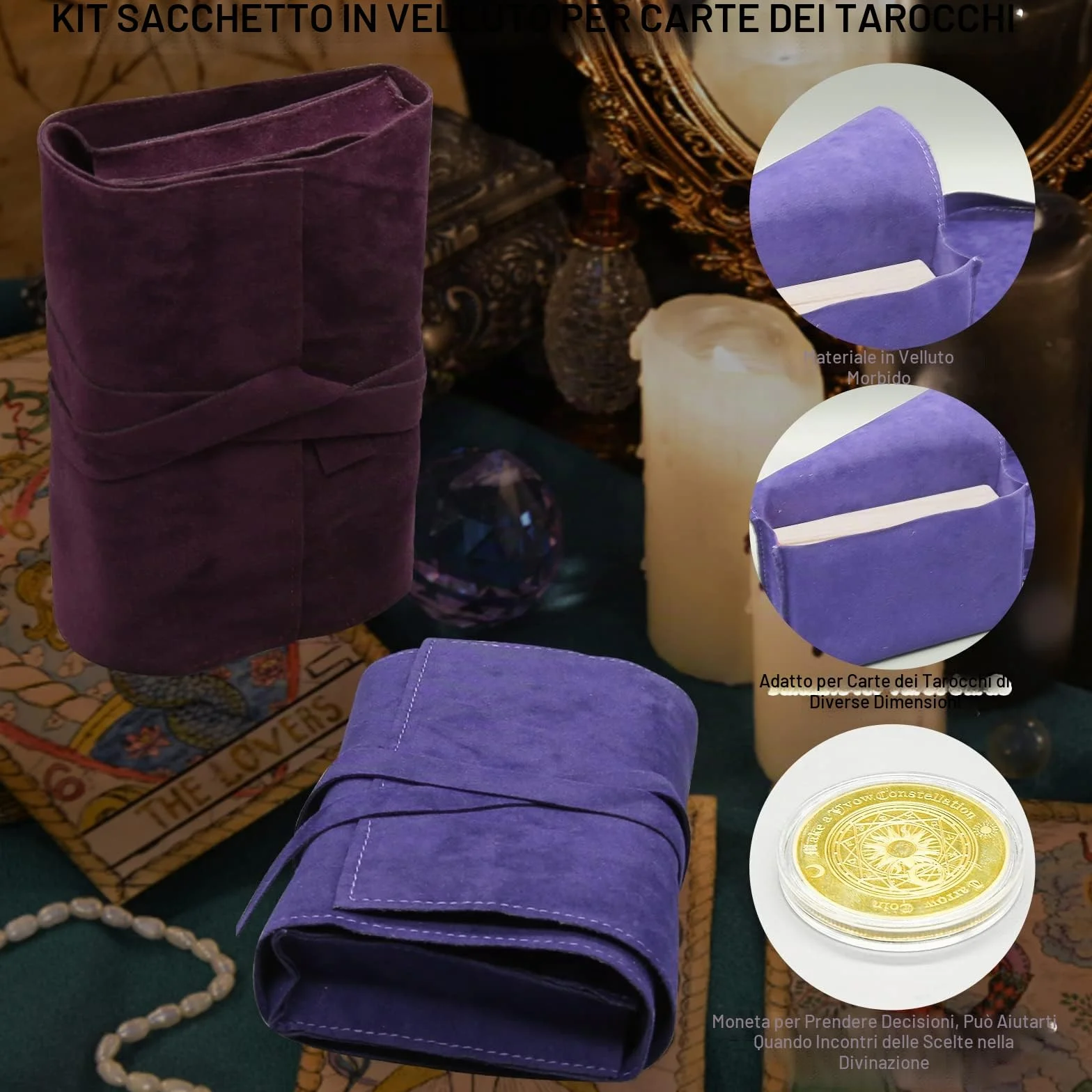 Kit Borsa Porta Carte dei Tarocchi da 3 Pezzi, Buste in Tessuto per Tarocchi, Accessori per Mazzo Oracle