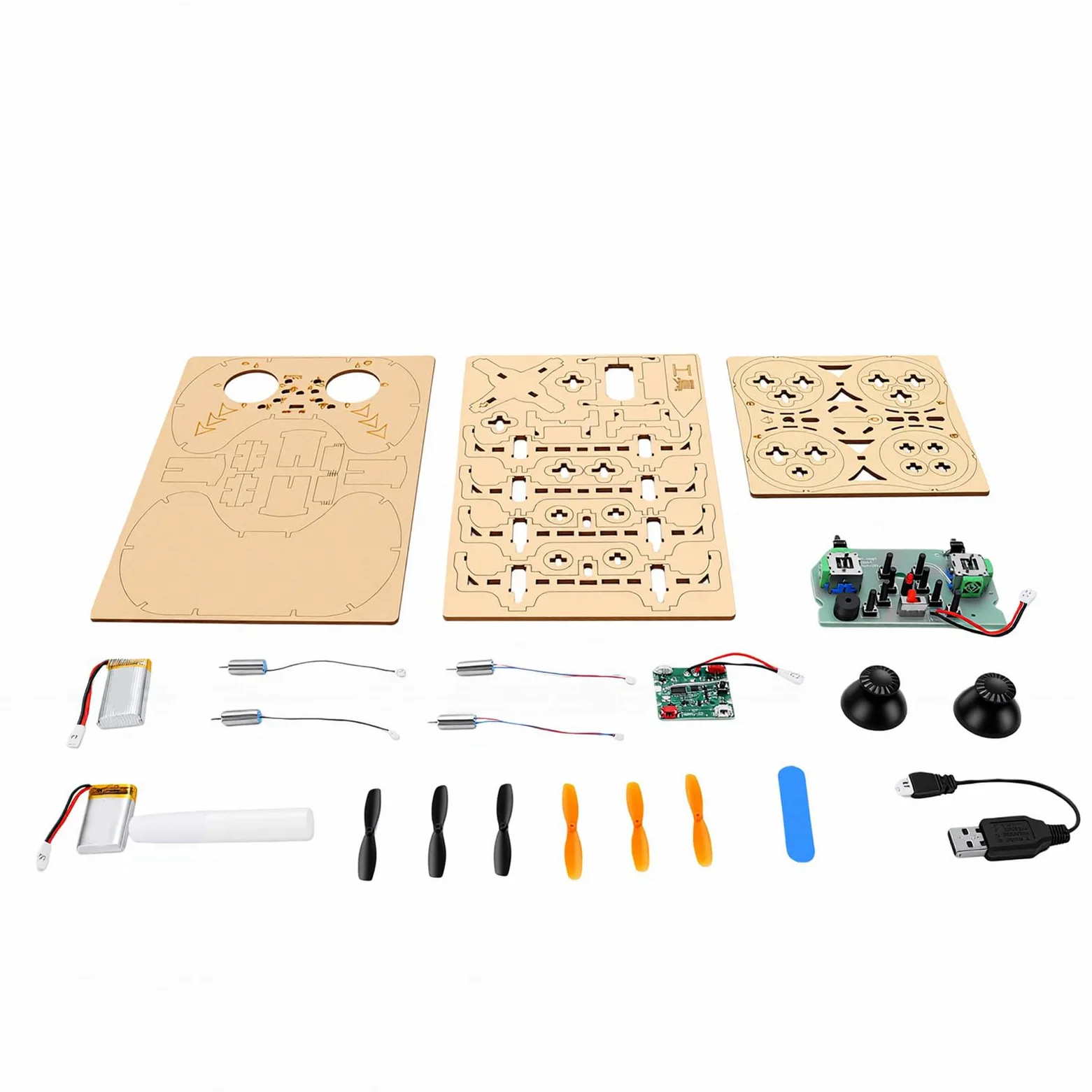 Drone in Legno Kit Drone in Legno Fai da Te Kit da Costruzione in Quadricottero RC 1 Tasto di Decollo Atterraggio 3 Velocità Telaio Protettivo Arresto di Emergen