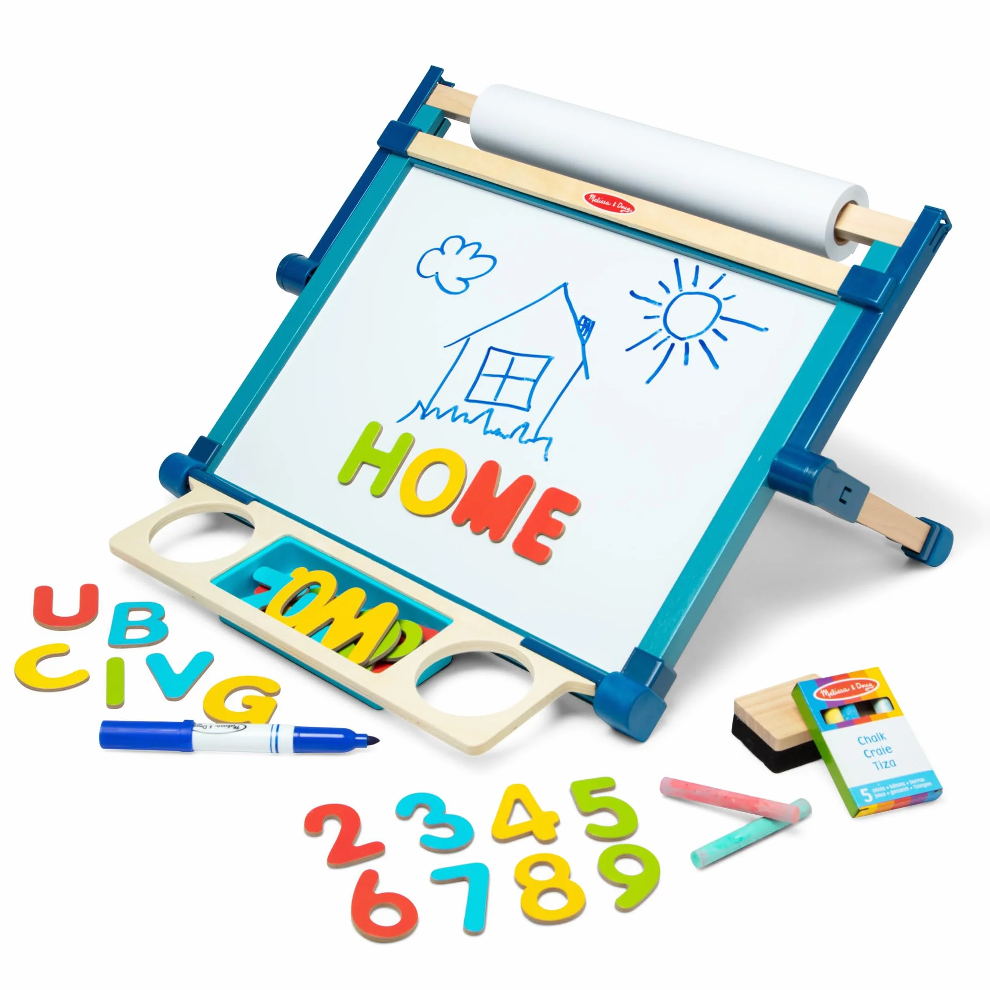 Melissa & Doug 12790 Cavalletto da Tavola Magnetico a Due Lati - Lavagna Cancellabile a Secco e per Gessetti