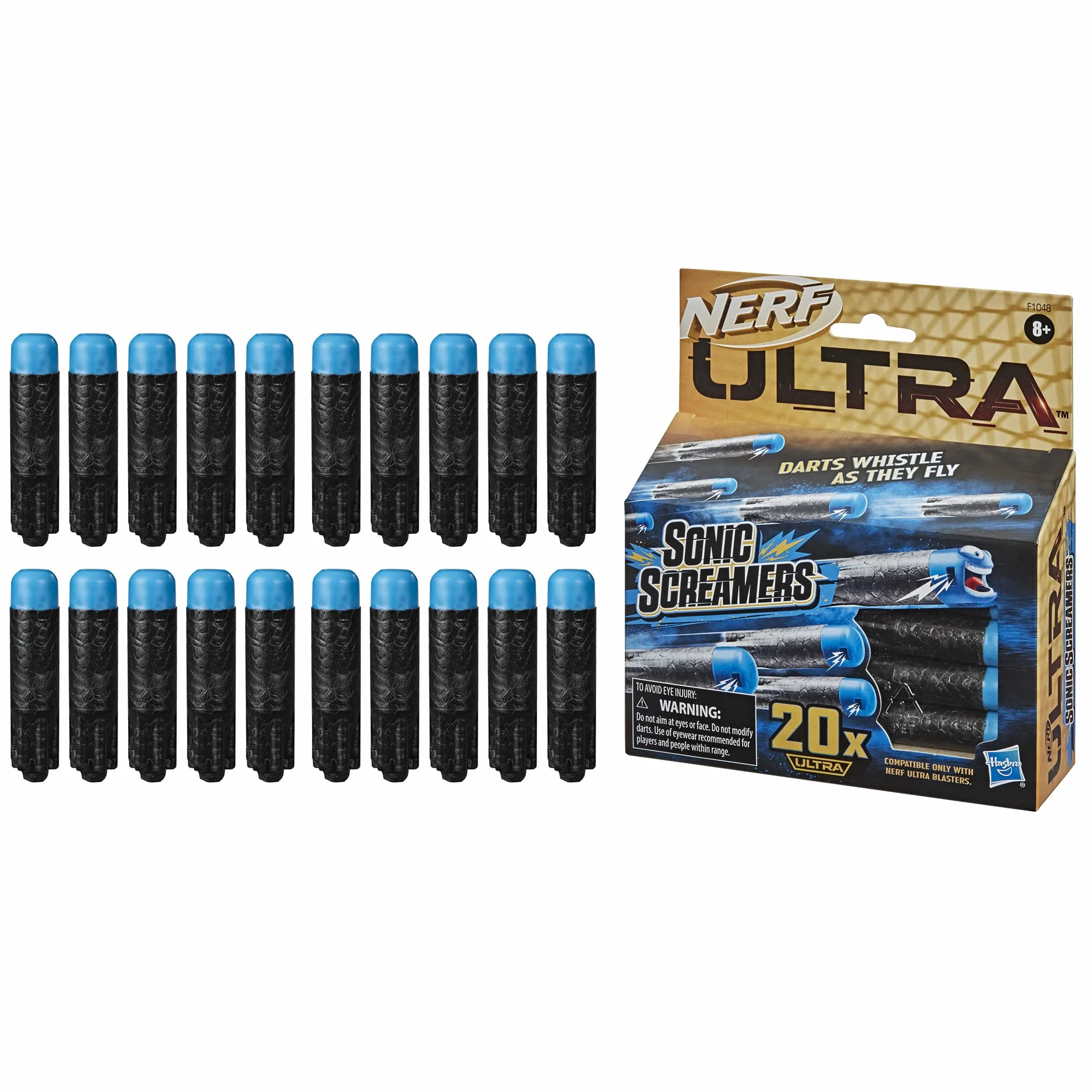 Hasbro Nerf Confezione ricarica Sonic Screamers da 20, dardi che fischiano quando volano, compatibile solo con i blaster Nerf Ultra, F1048EU4