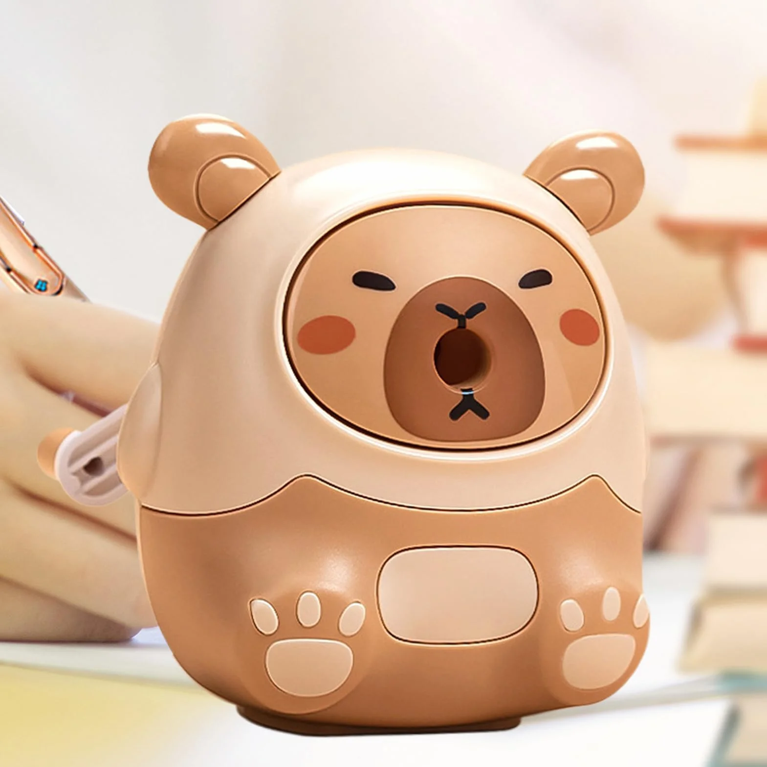 Temperamatite Per Bambini - Temperamatite A Manovella Con Design A Forma Di Trottola Per Scuola,Taglierina a Manovella con Design Cartone Animato a Forma di Capibara per Arte del Disegno