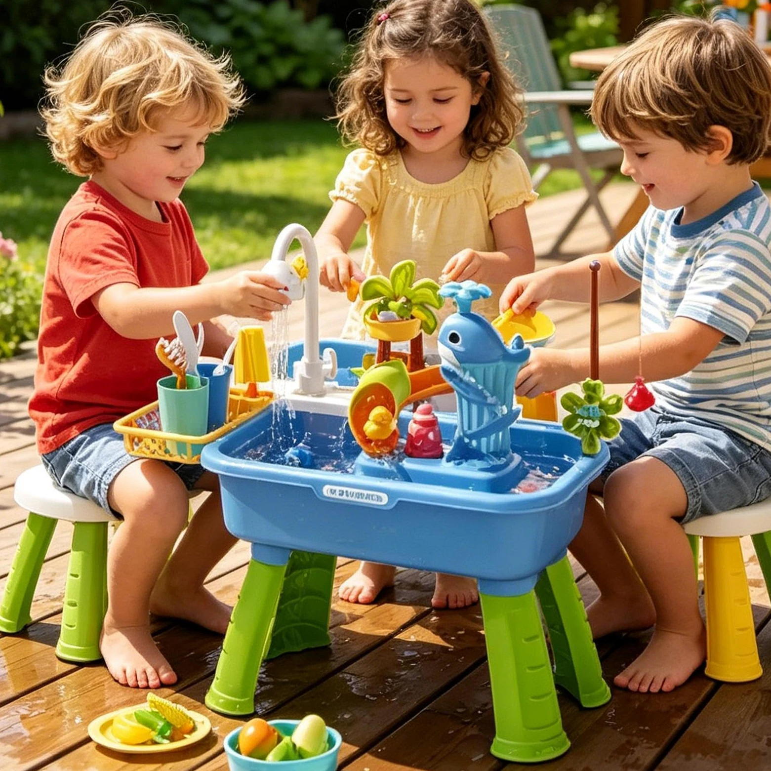 Tavolo d'Acqua Di Pesca Giocattolo Sensoriale | Tavolo Da D'Acqua Da Esterno Per Maschi Bambino Giardino Spiaggia Asilo Scuola Materna Campeggio Interno Patio
