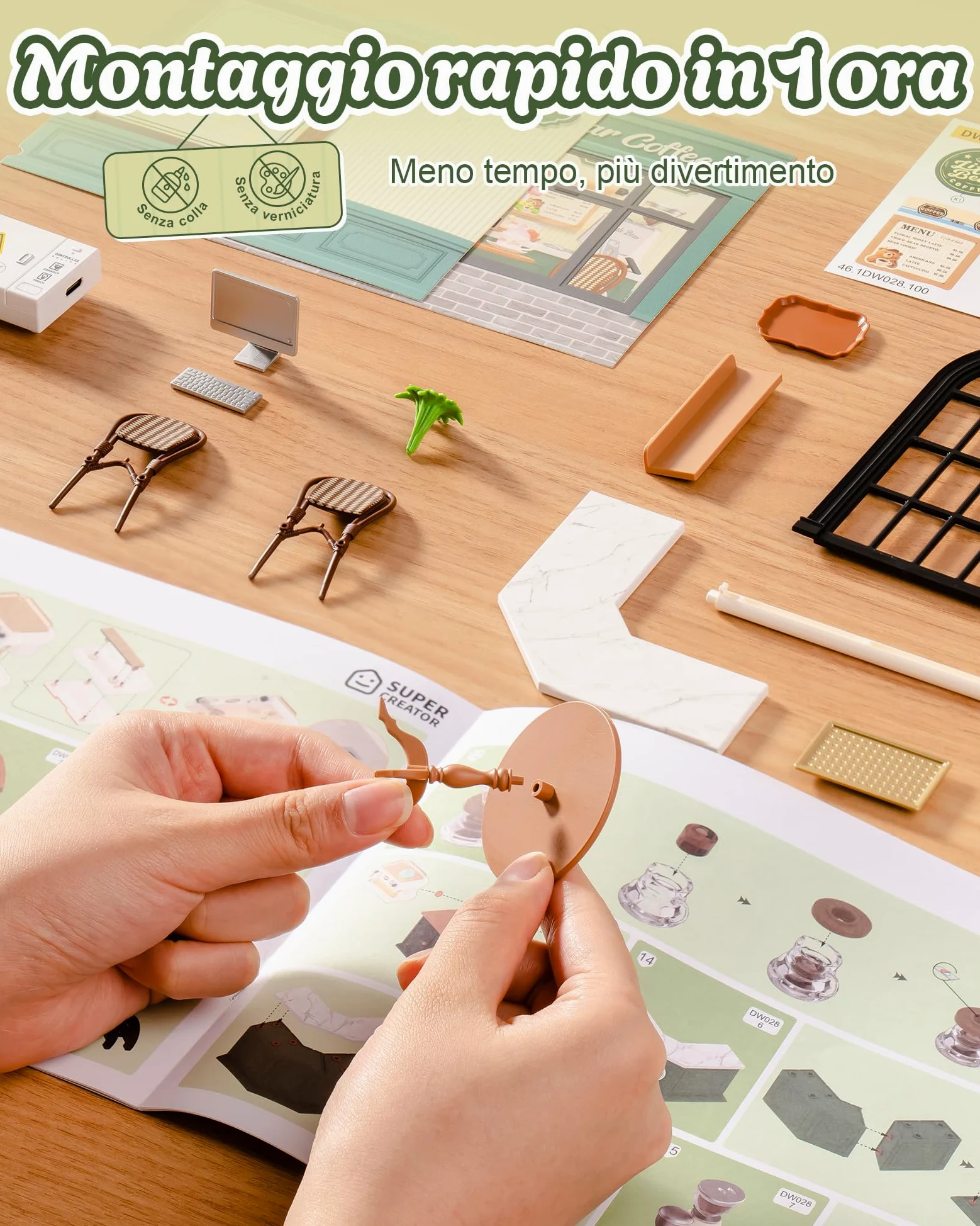 Rolife Super Creator Perfect Romance Café, kit fai da te in miniatura con luce, kit di mobili per casa delle bambole in plastica, senza colla, kit di costruzione per adulti e adolescenti, regalo