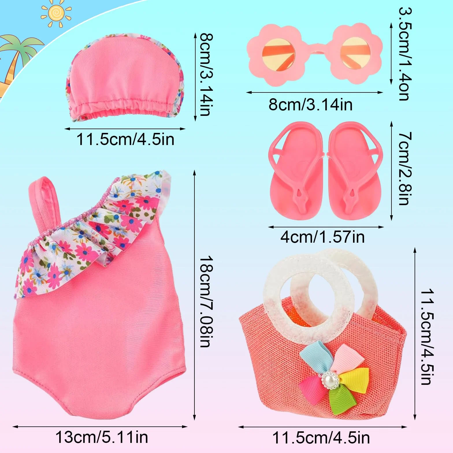 Set di Nuoto per Bambole 8 Pezzi, Estate Costume da Bagno per Bambole,Vestiti Bambole Reborn,Vestiti per Bambole per New Baby Born Bambola,Accessori per Bambole Reborn 35-43CM, Regalo per Ragazze