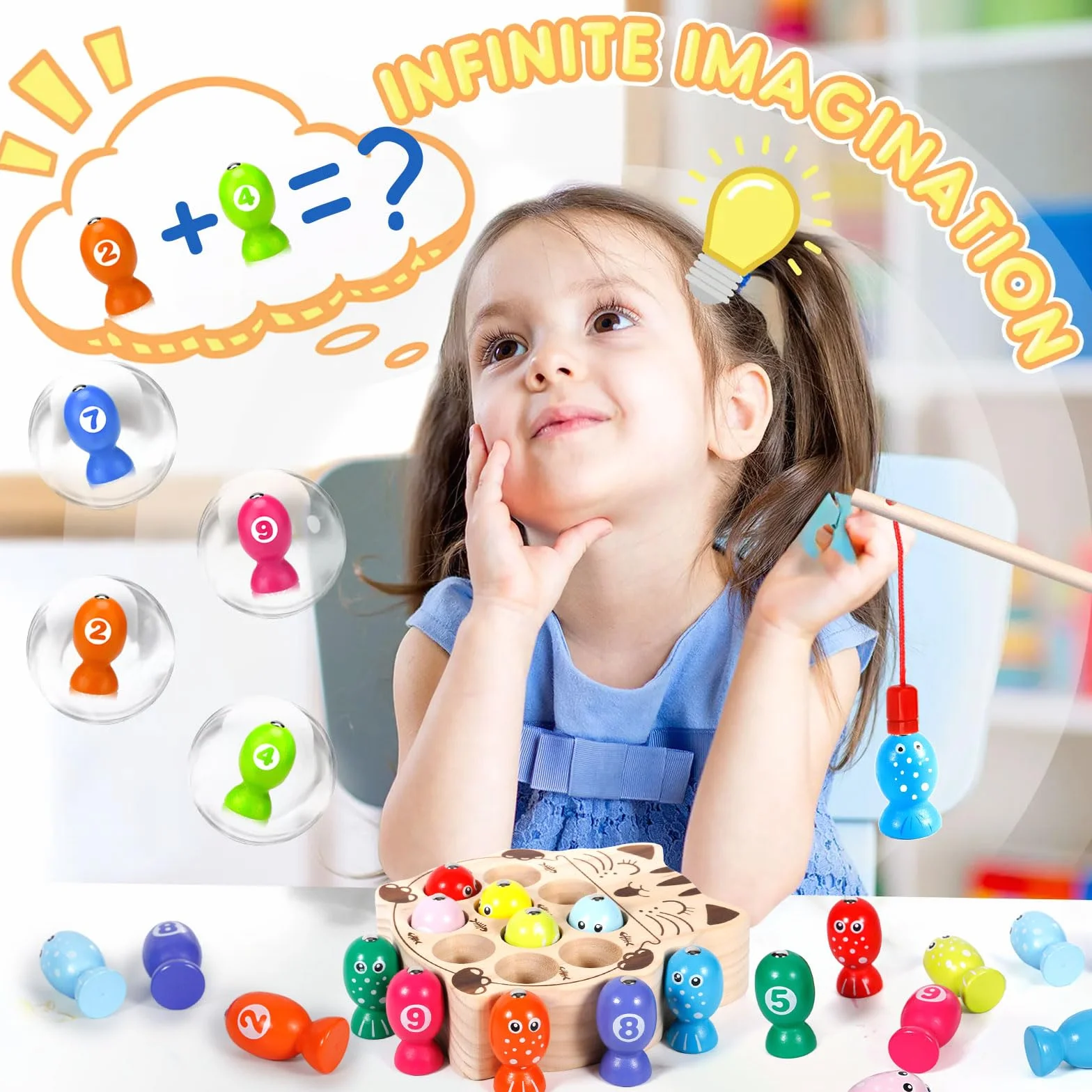 Giochi in Legno Pesca per Bambini 3 Anni Montessori Magnetico Educativo