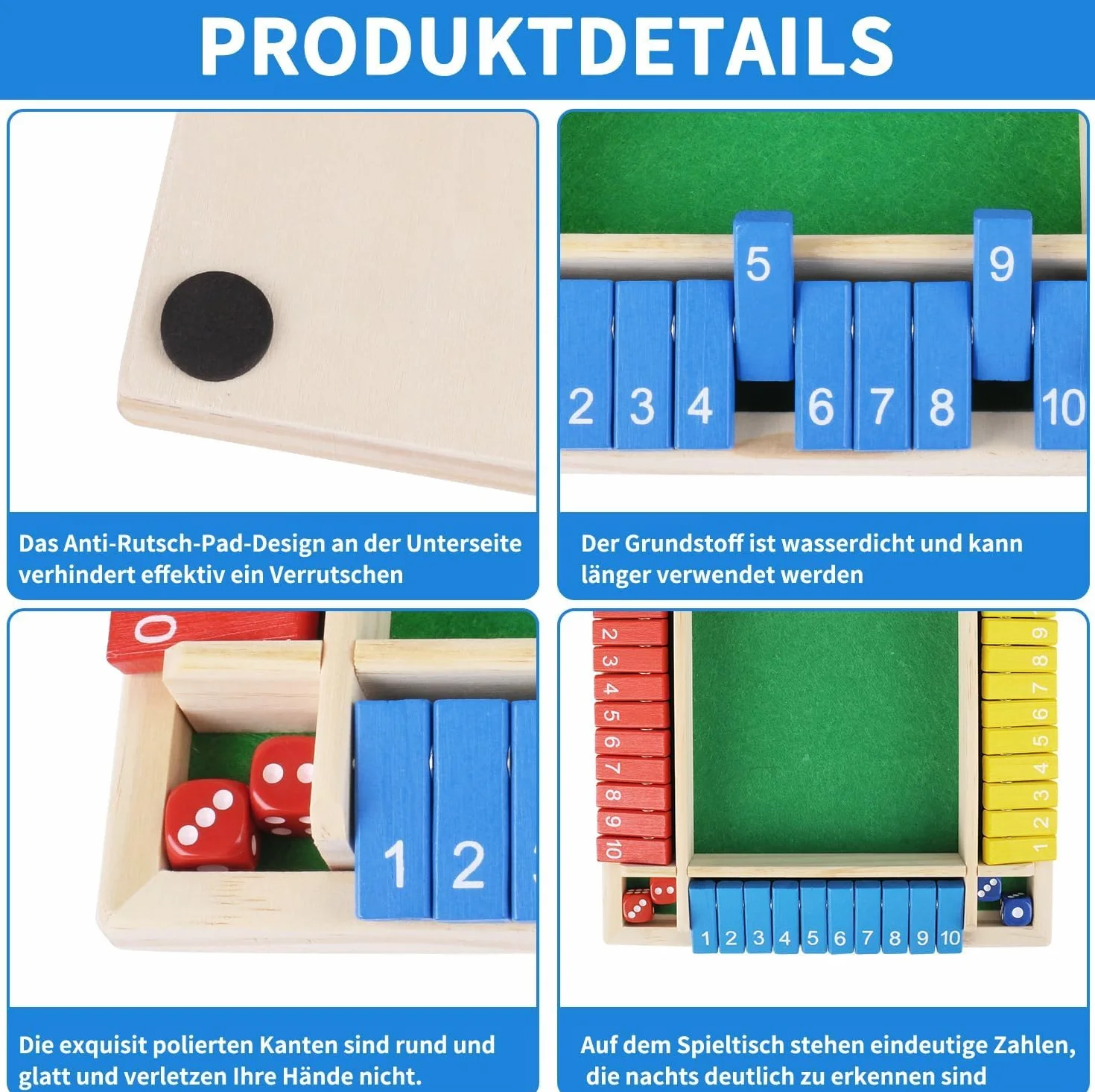 Shut the Box in Legno 2-4 Giocatori - Gioco da Tavolo Con 8 Dadi per Matematica - Set Completo per Bambini, Adulti, Famiglia o Bar