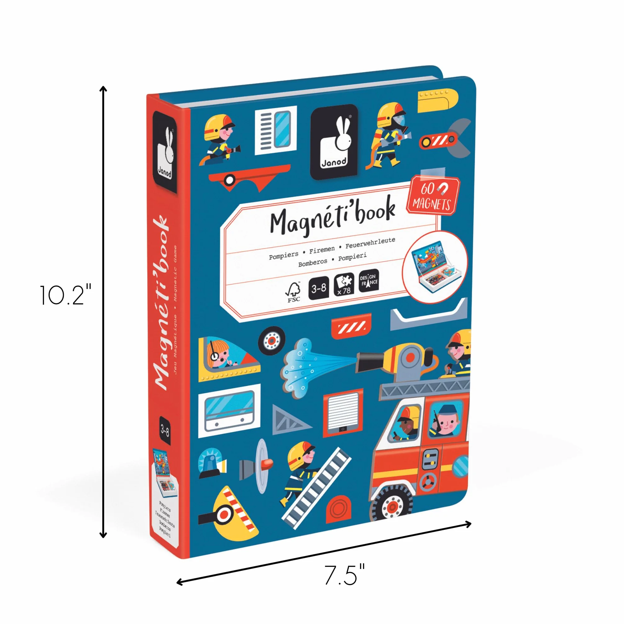 Janod Magnéti'Book Pompieri Gioco Educativo Magnetico 60 Calamite 18 Modelli
