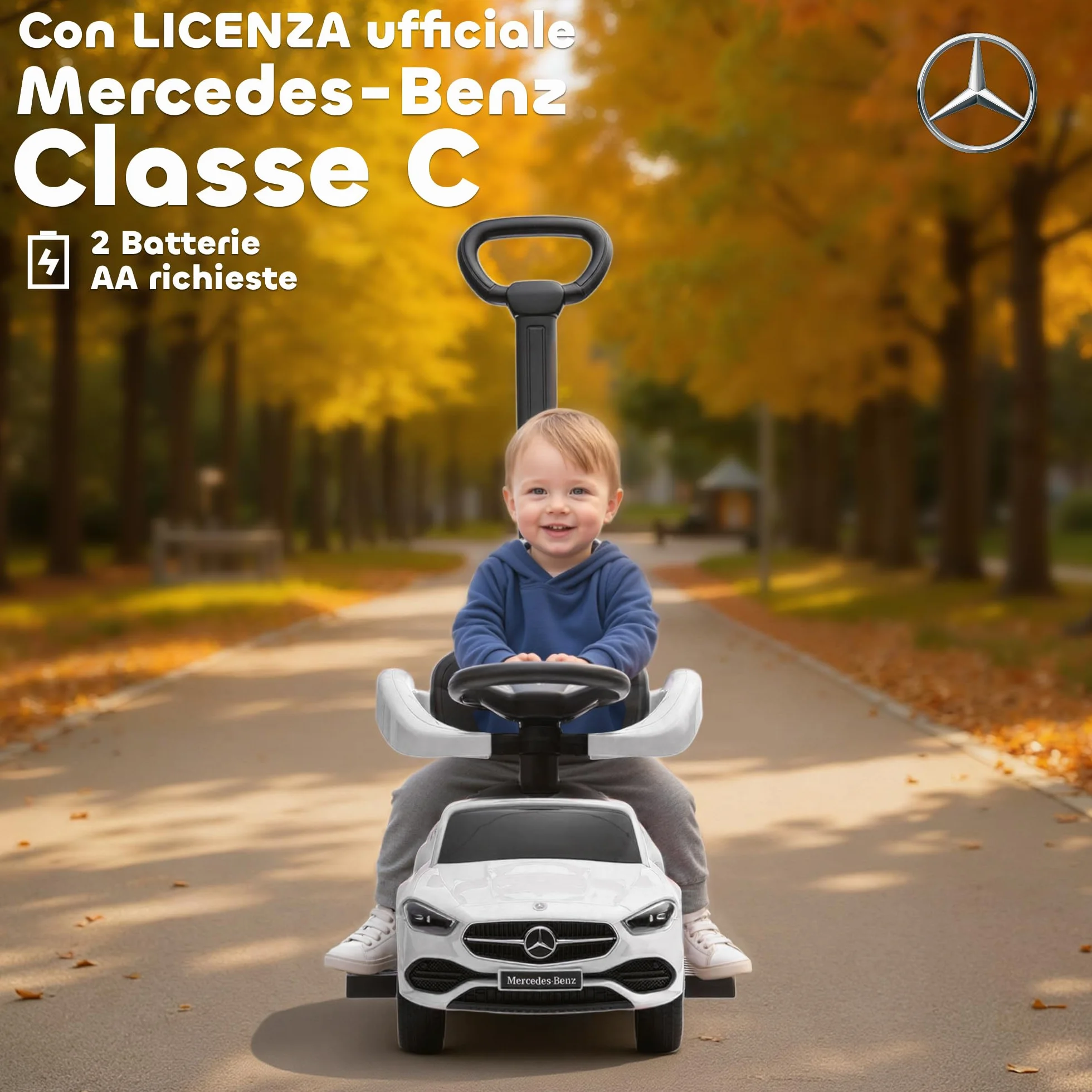 AIYAPLAY Macchina Primi Passi Cavalcabile per Bambini 1-3 Anni Convertibile in Passeggino PP e Acciaio, 91x40x83 cm, Bianco