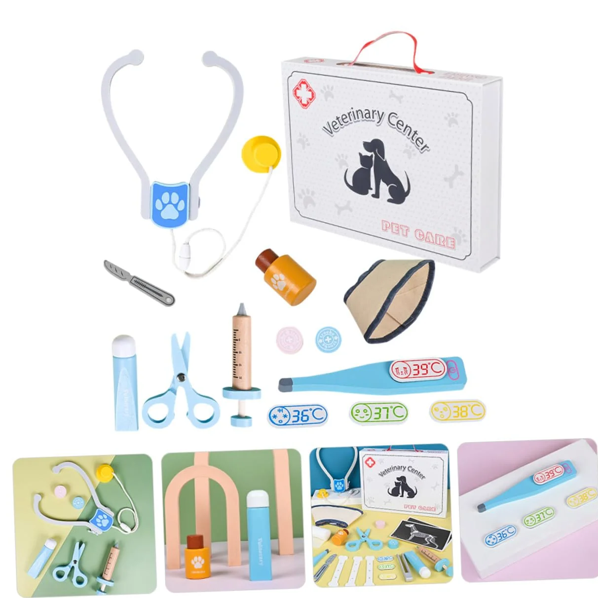 Hemobllo Set Gioco Medico in Legno per Ragazzo Ragazza, Kit Veterinario Sicuro e Funzionale, per Compleanni e Gioco di Ruolo Educativo per Ragazze e Ragazzi