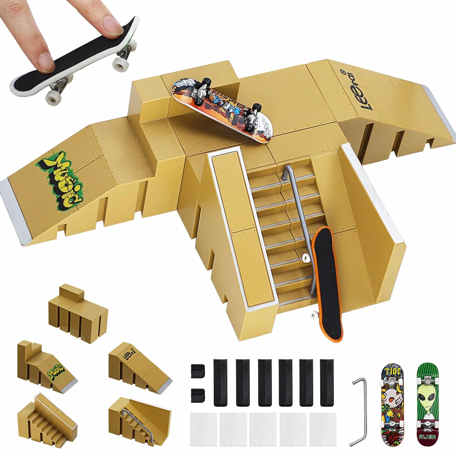 Skatepark - 5 Pezzi Mini Finger Skateboards Rampa, Fingerboard Skate Park Kit, 5-in-1 Fingerboard Toy Skate Park Kit Ramp, giocattolo per bambini per ragazzi e ragazze