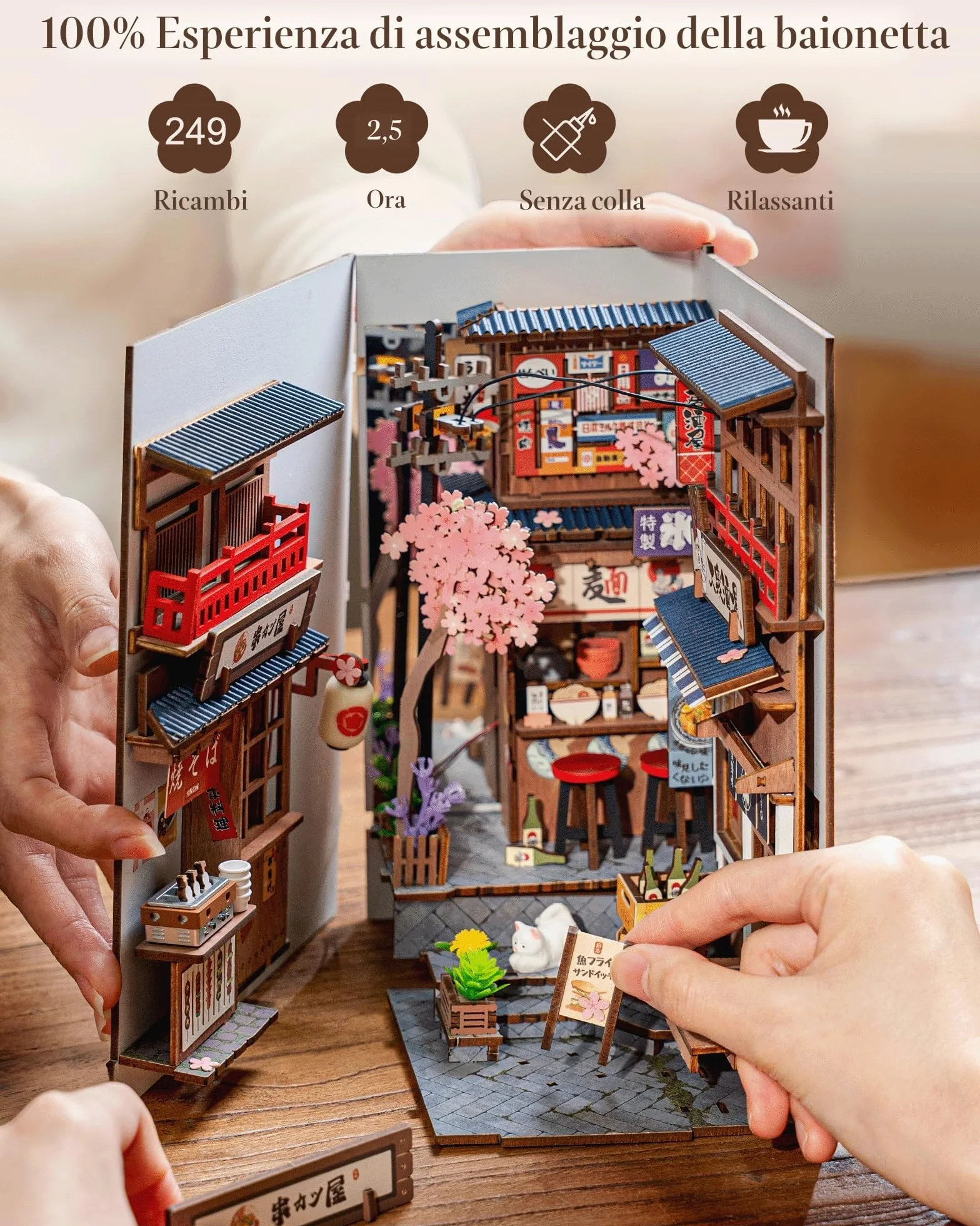 Rolife Book Nook Sakura Wine Alley – Booknook Izakaya Giapponese DIY Miniature House per Adulti, Puzzle 3D Immersivo & Decorazione da Libreria, Regalo Artigianale Antistress (Senza Colla)