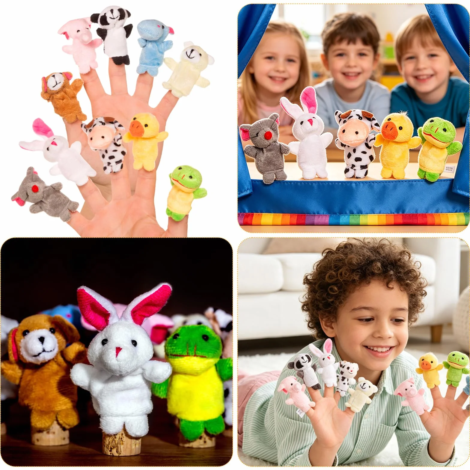 10pcs Different Cartoon Animal Finger Puppets Soft Velvet Dolls Toys