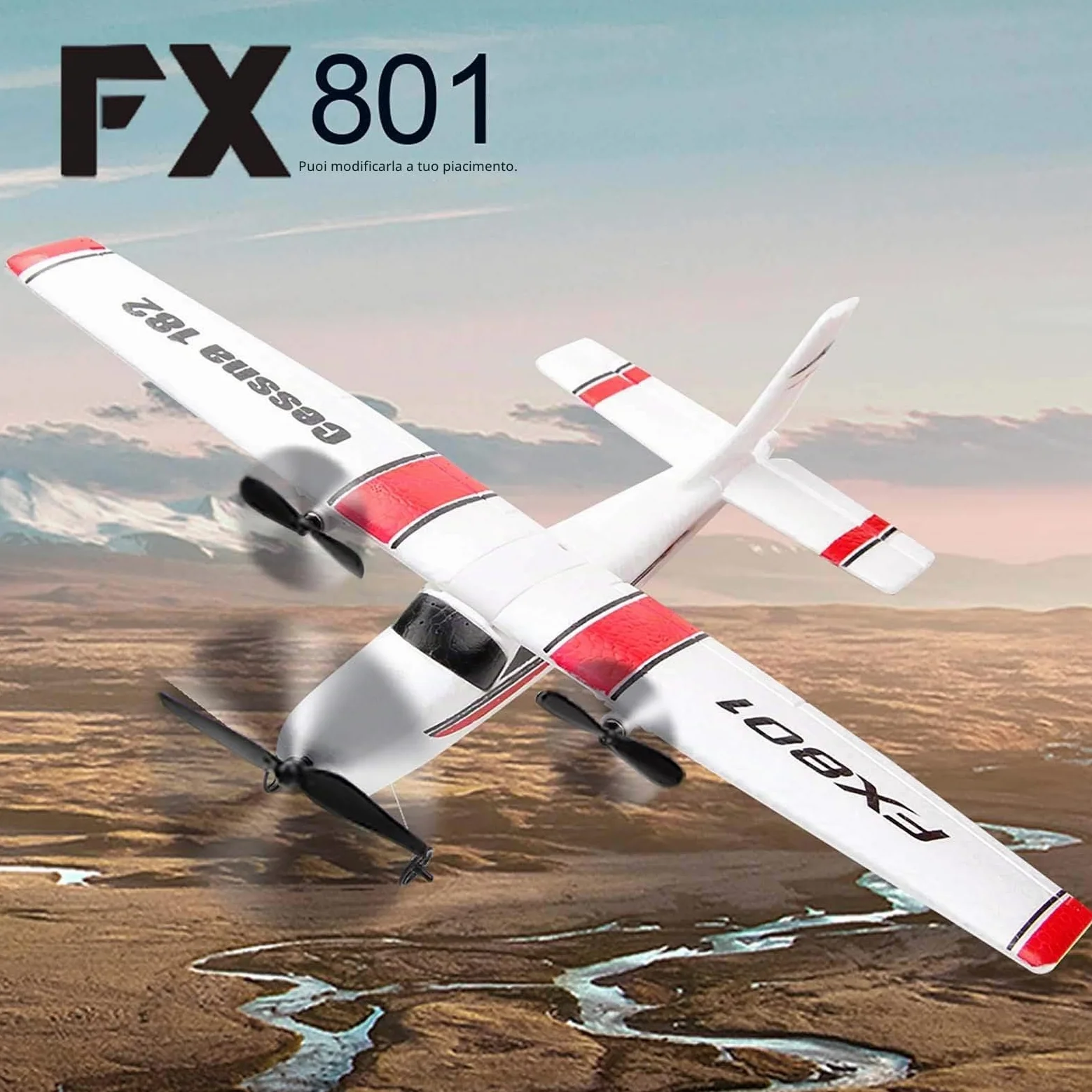 Goolsky FX801 Cessna 182 2,4 GHz 2CH RC Aereo Outdoor Giocattolo per Bambini Ragazzi con 3 Batterie