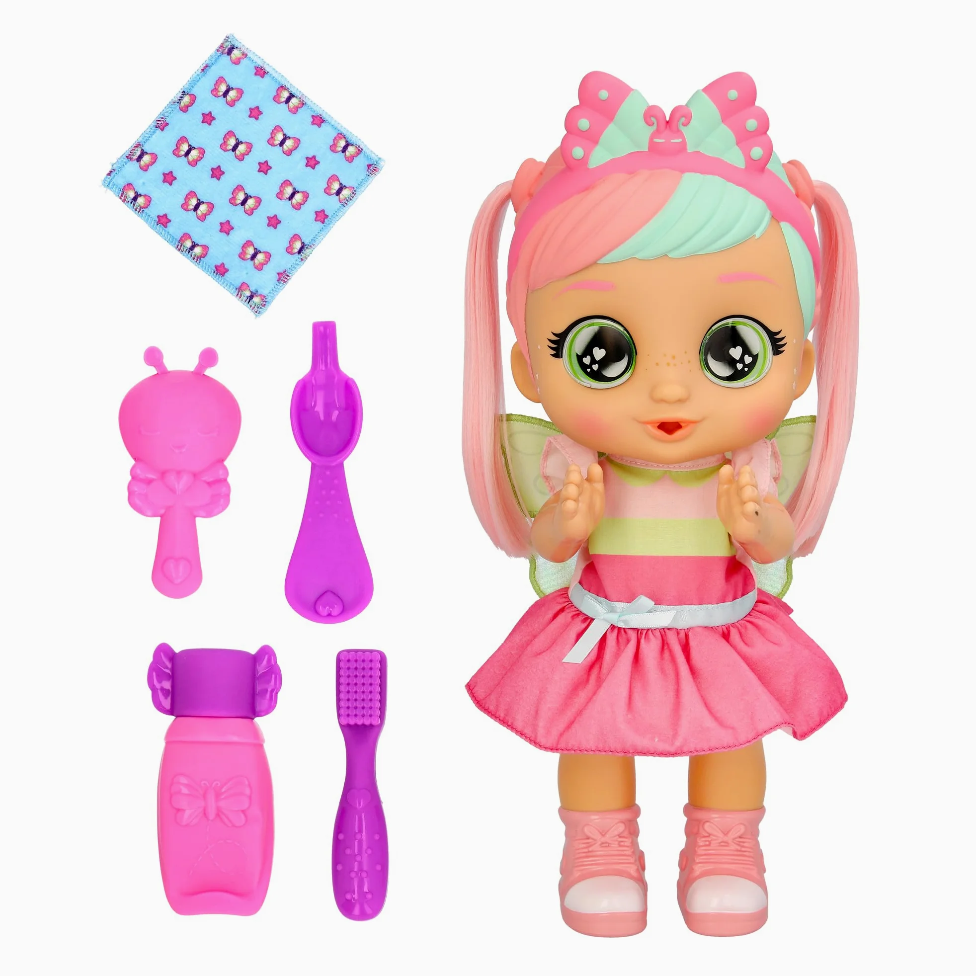 CRY BABIES Bella Morning Routine, Bambola, Fa 3 Routine Interattive, Applaude e Balla e i suoi Occhi si Illuminano, Include 6 Accessori, Giocattolo Regalo per Bambini dai 3 Anni in su