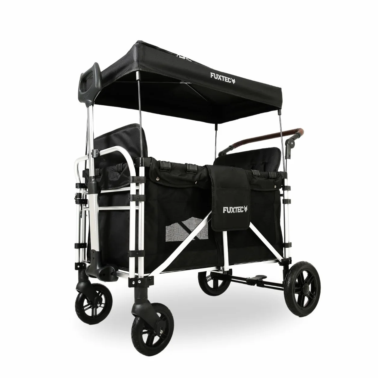 Carrello pieghevole Fuxtec Family CTXL900 nero, l'originale, Family Fux, Vagone da giardino 4 posti, sedile rimovibile, trasporto, spiaggia, tirare o spingere, capacità di carico 75 kg
