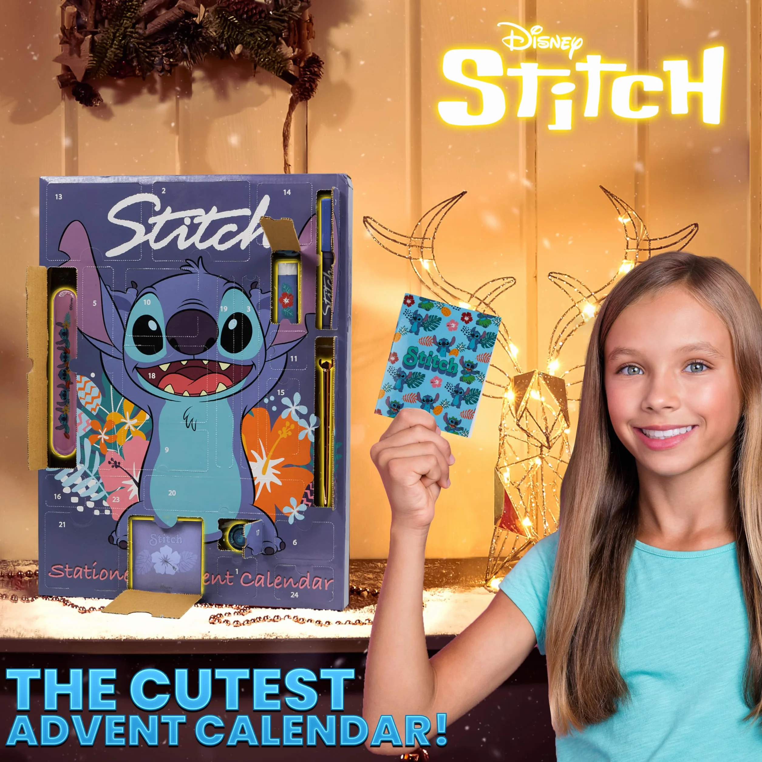 Disney Stitch Calendario Avvento 2025 Cancelleria e Accessori Countdown Natale Calendari Avvento 24 Sorprese Collana Portachiavi Penna Braccialetti (Blu Stitch Cancelleria)