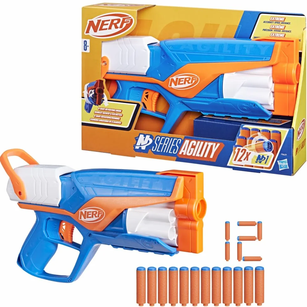 Hasbro Nerf N Series Blaster Agility Tamburo Rotante 6 Dardi Plastica 12 Dardi Gommapiuma Regalo Bambini 8+