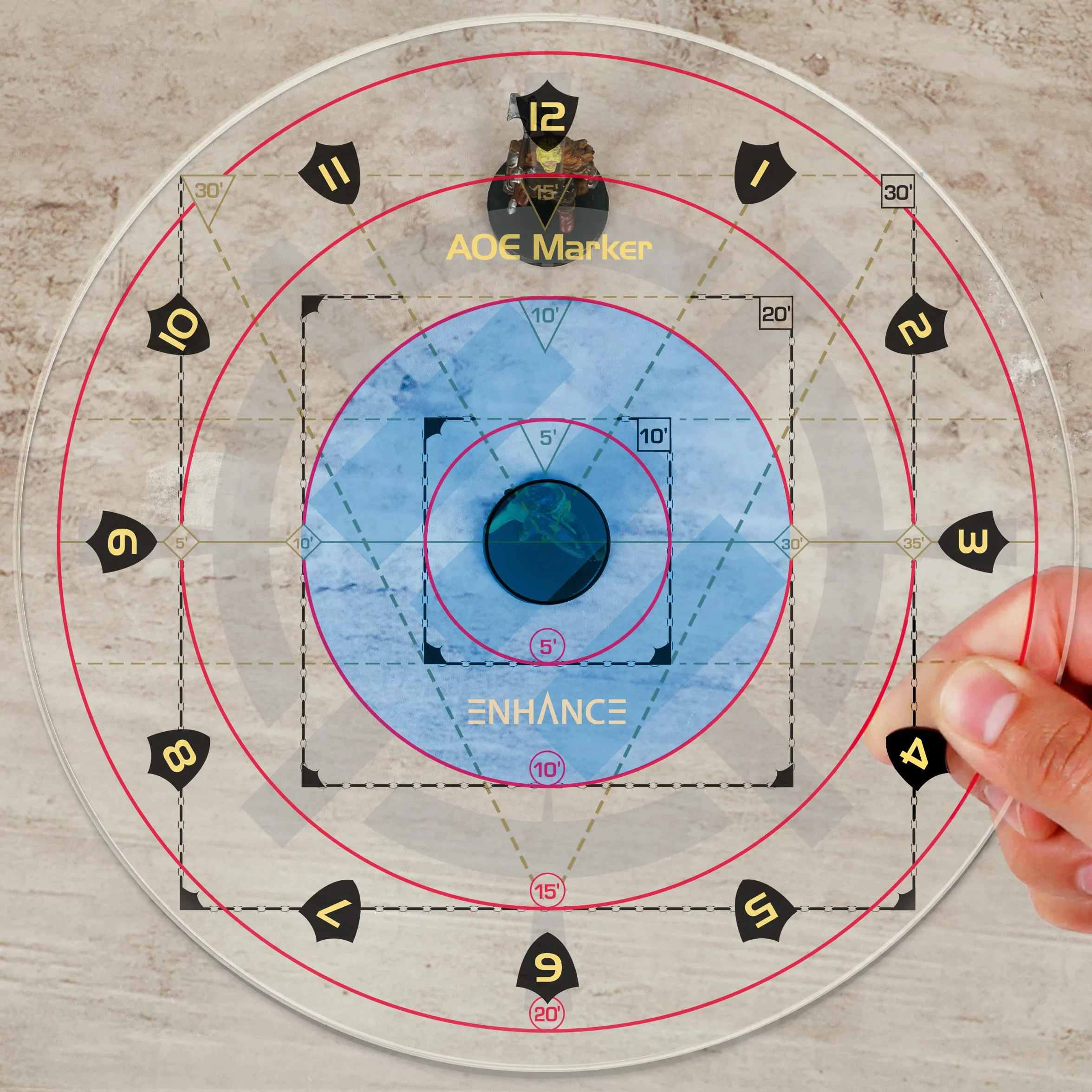 ENHANCE Spell AOE Marker per Giochi di Ruolo da Tavolo - Modello di Area di Effetto D&D Costruito per Mappe a Griglia da 1 "o Tappetini Senza Griglia - Accessori DND Perfetti per DM