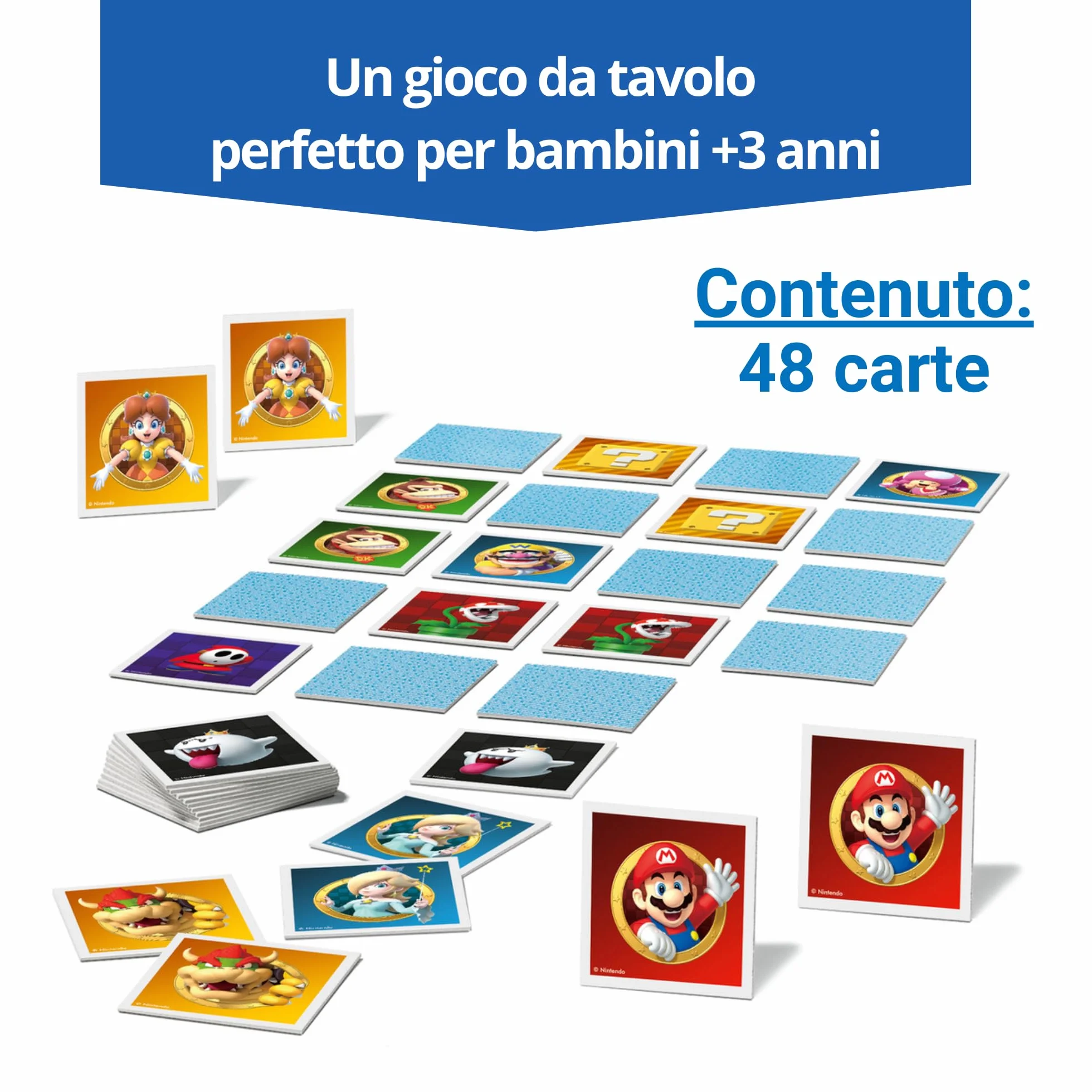 Ravensburger - Super Mario Mini Memory | Gioco Bambino 3 Anni | Memory Gioco per Bambino | 48 Carte Di Supermario | Regalo Bambino 3 Anni o Piu | Mario Bros | 2-6 Giocatori