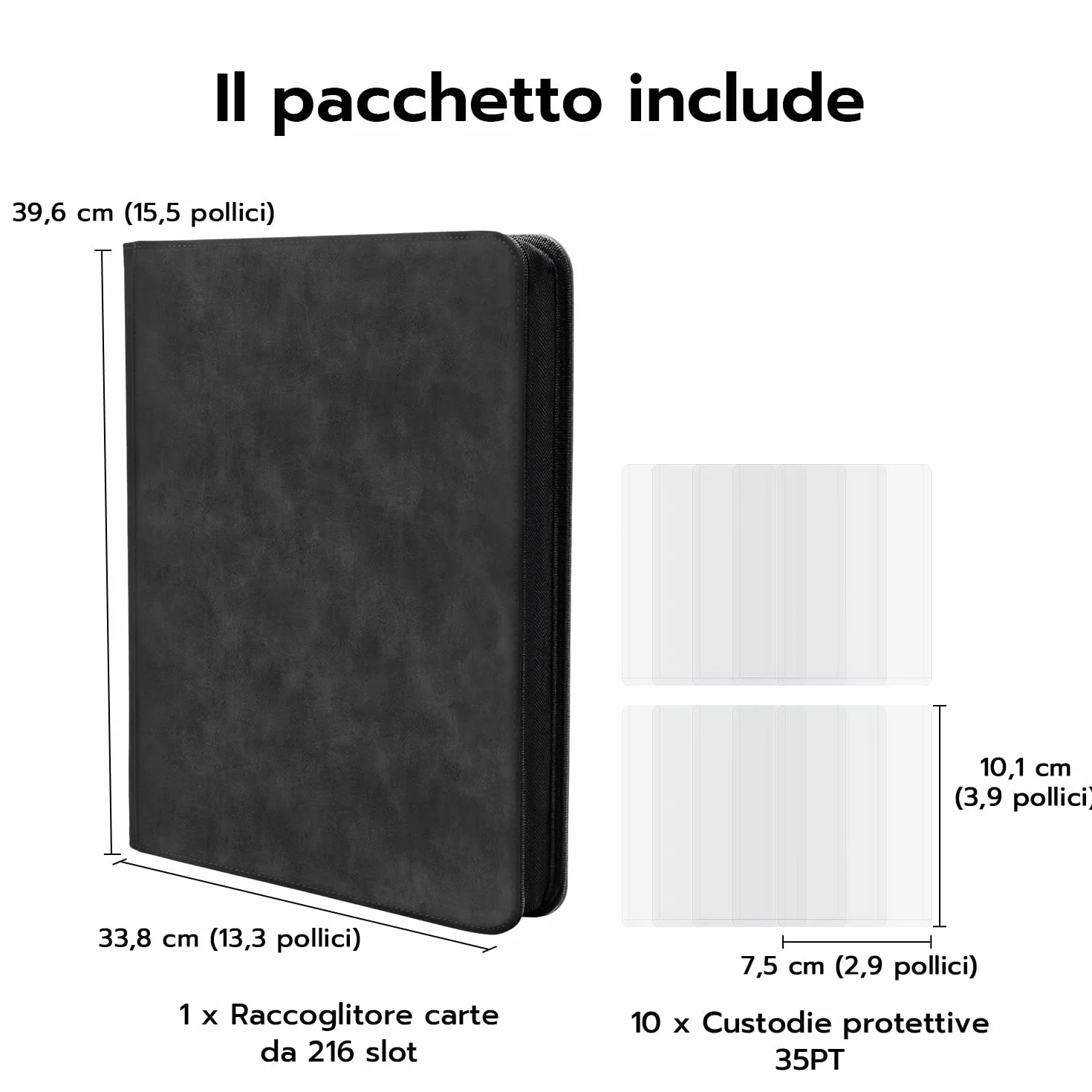 Raccoglitore Toploader,Album 9 tasche con 216 scomparti per Carte da Collezionabili con 10 Toploader, Libro Porta Carte per Carte Toploader 3"x4", Magic, YuGi Oh, MTG