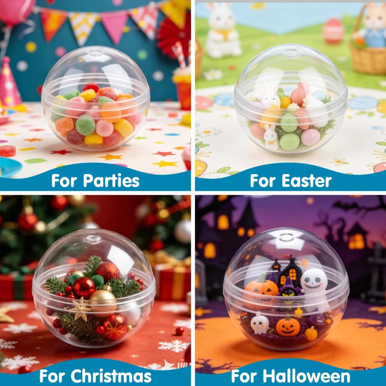 Healifty - Set di 100 palline di Natale in plastica trasparente da riempire - 2,8 cm