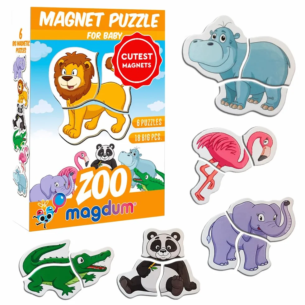 Puzzle Zoo Magnetico Bambini – 6 Puzzle Animali – Grandi Magneti Educativi Neonati – Gioco Montessori Prima Infanzia – Attività Frigorifero Scuola Materna –Regalo Bambini – Magdum