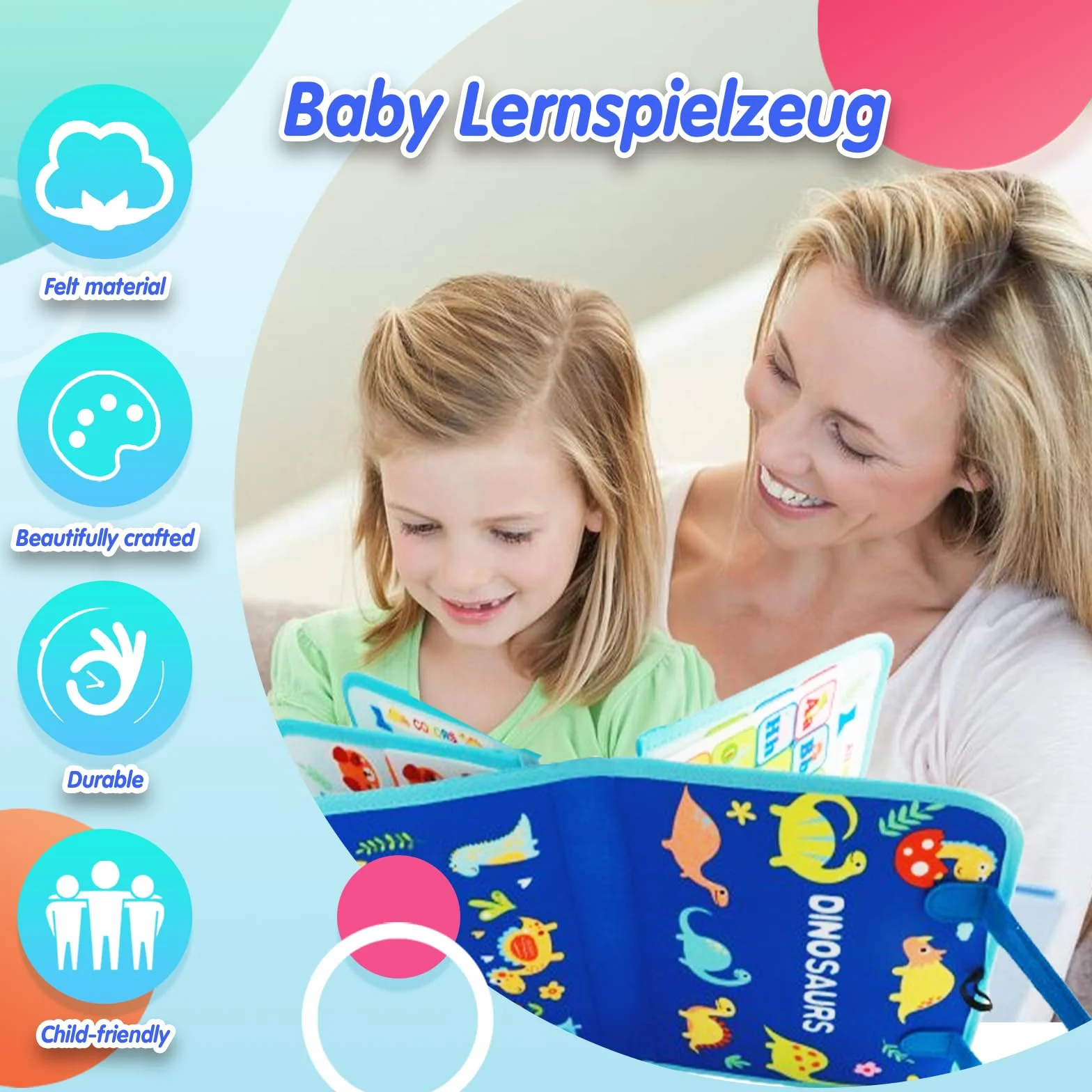 Busy Board Giochi Montessori 1 2 3 4 Anni, Libro Montessori Interattivo con 5 Strati, Pannello Sensoriale Bambini Montessori in Feltro, Libro Sensoriale Educativo Portatile per Infanzia