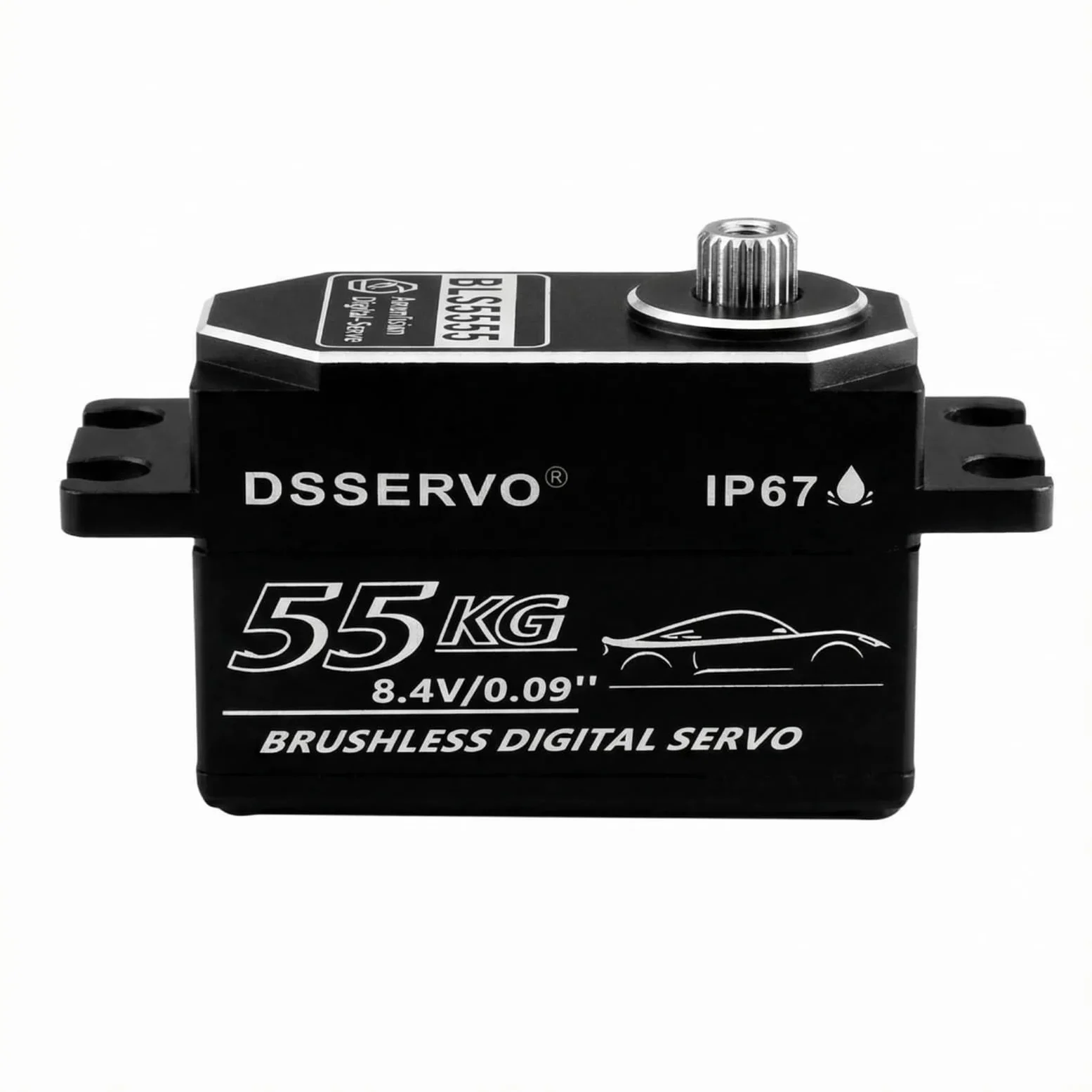 Servo brushless a basso profilo da 55 kg con 2 corno servo 25T tutto il metallo IP67 impermeabile Servo digitale ad alta coppia servo sterzo veloce per 1/8 1/10 1/12 1/14 RC auto, 180 °
