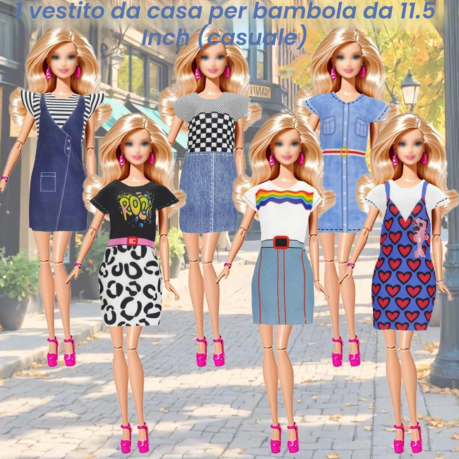Set di 18 vestiti per bambola, elegante con colletto in pelle di jeans, mantello in pelliccia, abbigliamento sportivo per la casa