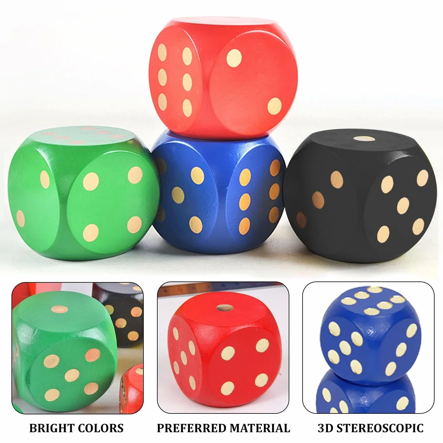 Confezione da 4 Dadi in Legno, Dadi Grandi, Gioco di Lancio, Giocattolo Educativo, Supporto Gioco Interattivo