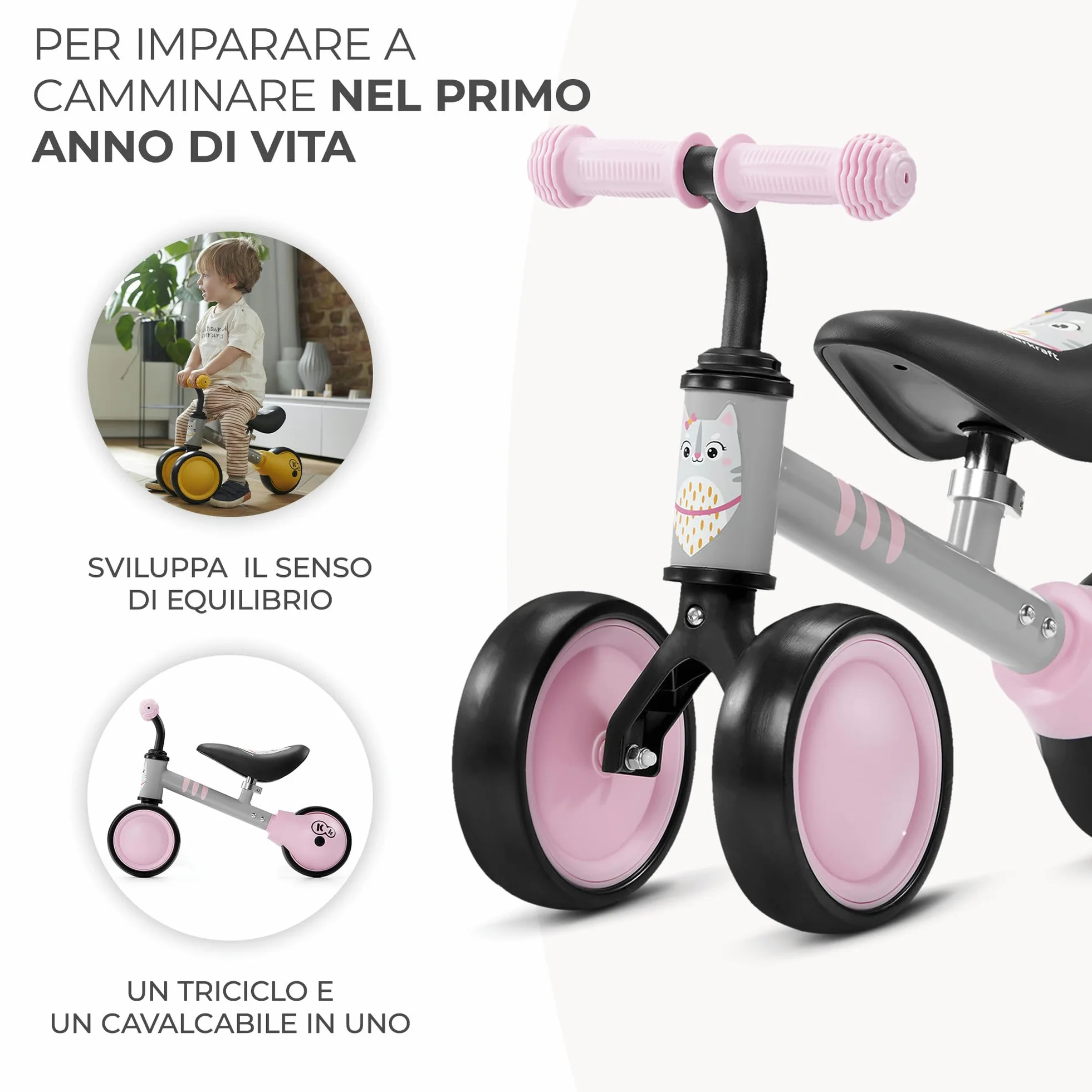 Kinderkraft Bici senza Pedali CUTIE, Bicicletta in Metallo, Sella Regolabile, Leggero Triciclo, da 1 Anno, Rosa