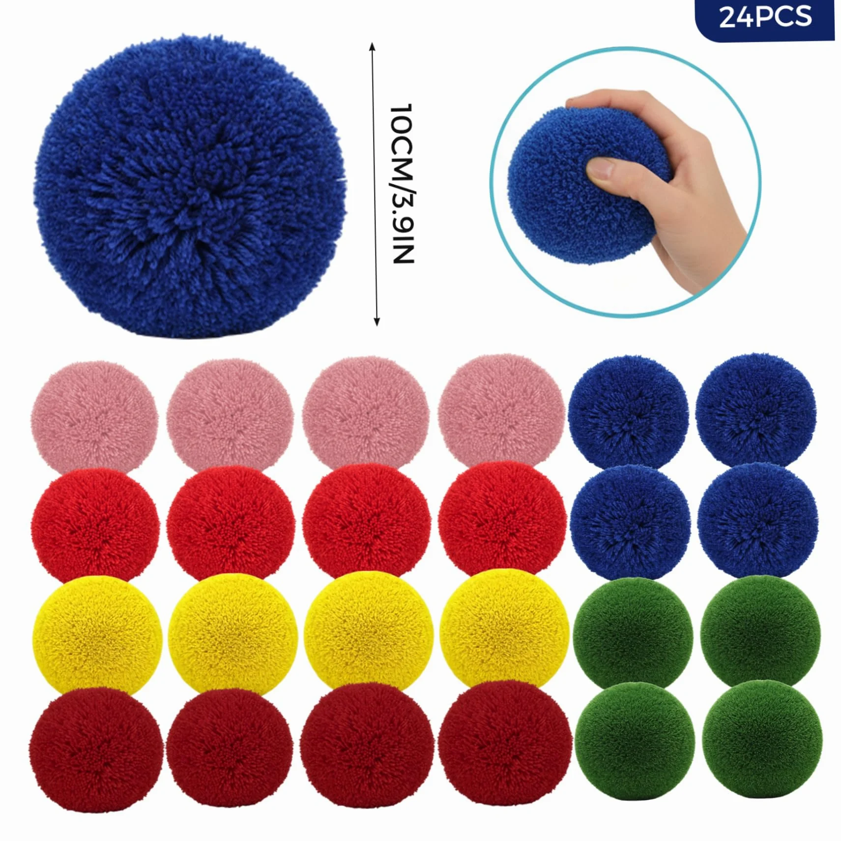 Confezione da 24 Palline di Filato, Palline morbide e Soffici da 10 cm per Bambini e Adulti, da Gioco sicure per Giochi all'aperto al Coperto, Pallamano, Casuale
