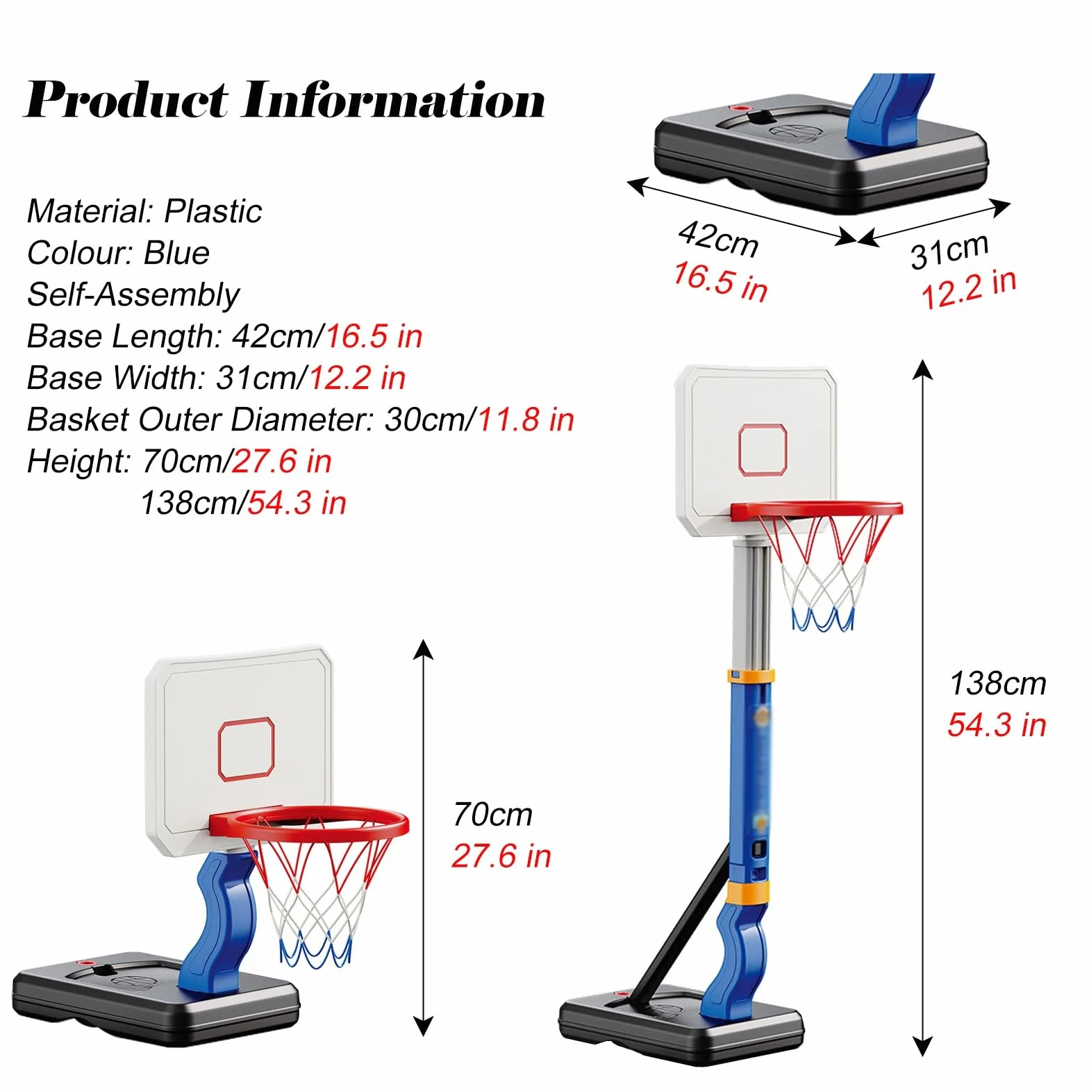 Canestro da piscina Robusto E Durevole Set Da Basket Per Piscina Regolabile In Altezza, Canestro Da Piscina Assemblato Con Base Robusta Per Il Divertimento Estivo Di Bambini/ Adolescenti E Adulti