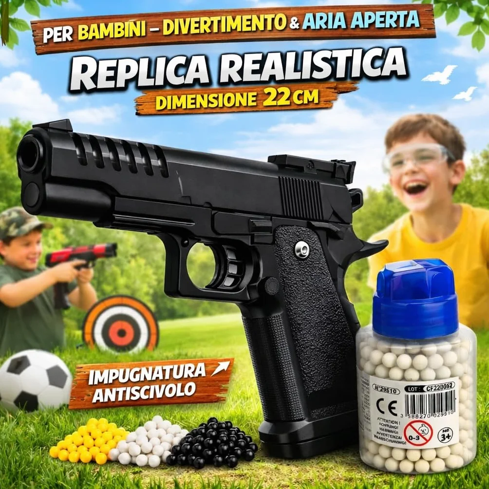 Pistola a sfera per bambini 22 cm con 400 sfere – Gioco di tiro