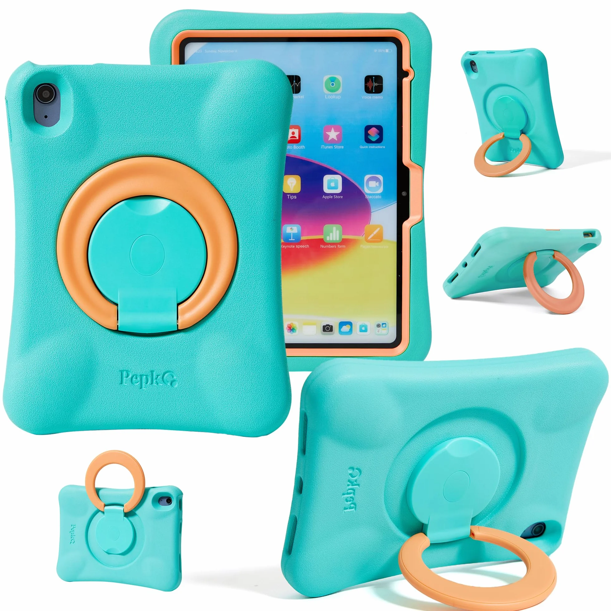 Custodia per Bambini per iPad, Cover Antiurto per iPad 10,9" 10a Generazione (2022), Custodia Protettiva Leggera per Tutto il Corpo con Maniglia/Supporto Pieghevole (Menta + Arancione)